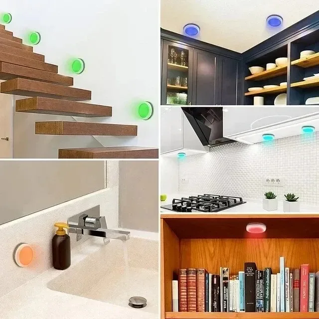 USB Rechangeable RGBW LED Cabinet Light Puck Lights 16Colors Timmer Remote