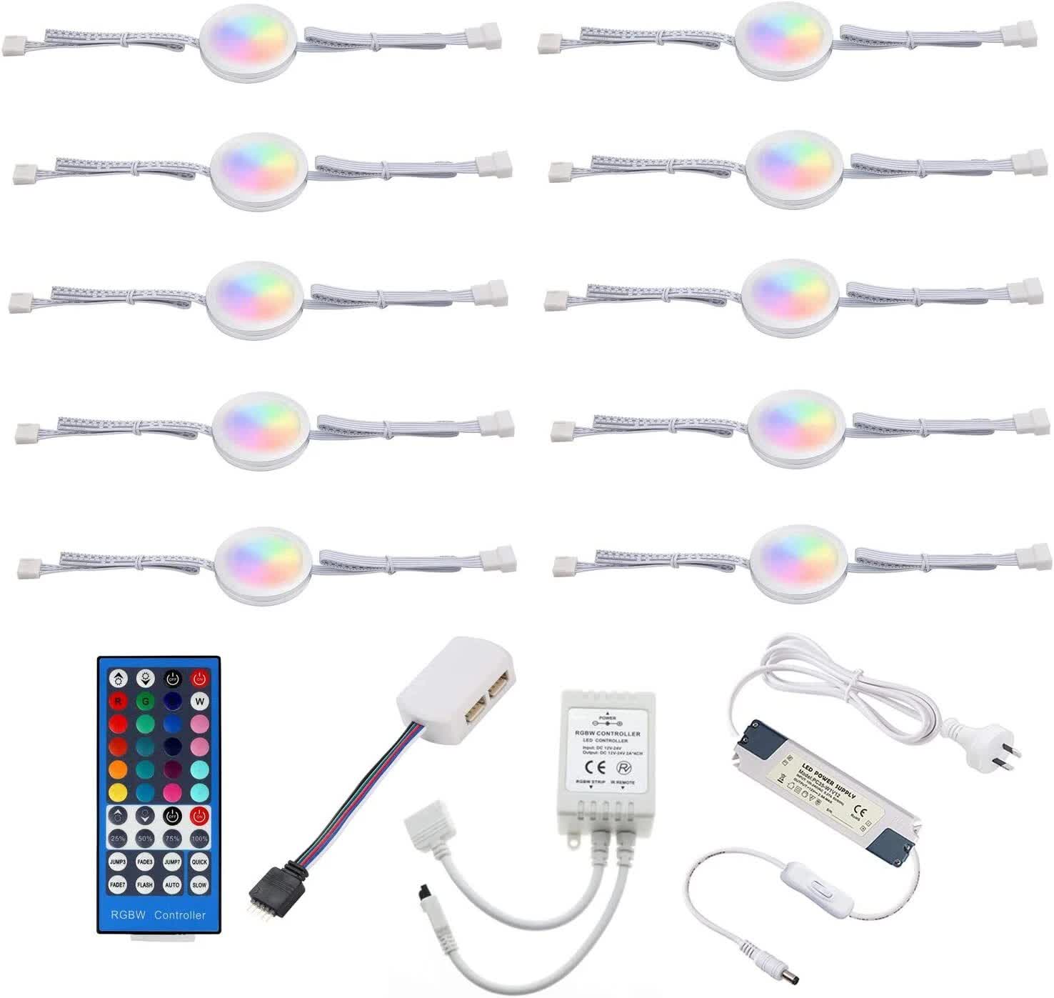 Under Counter LED Light Kit, RGBWW Under Cabinet Lighting, 10 Packs Colored