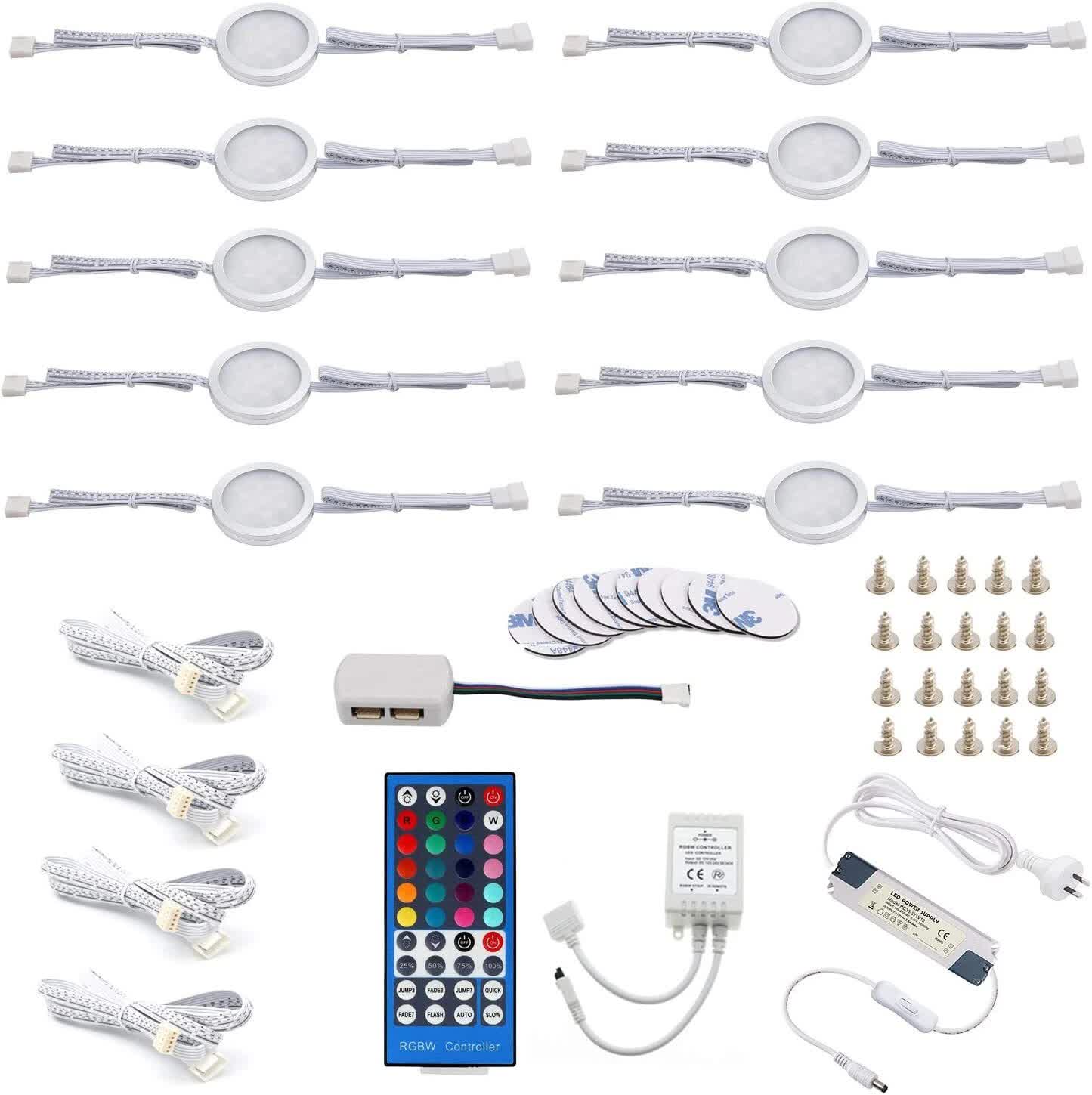 Under Counter LED Light Kit, RGBWW Under Cabinet Lighting, 10 Packs Colored