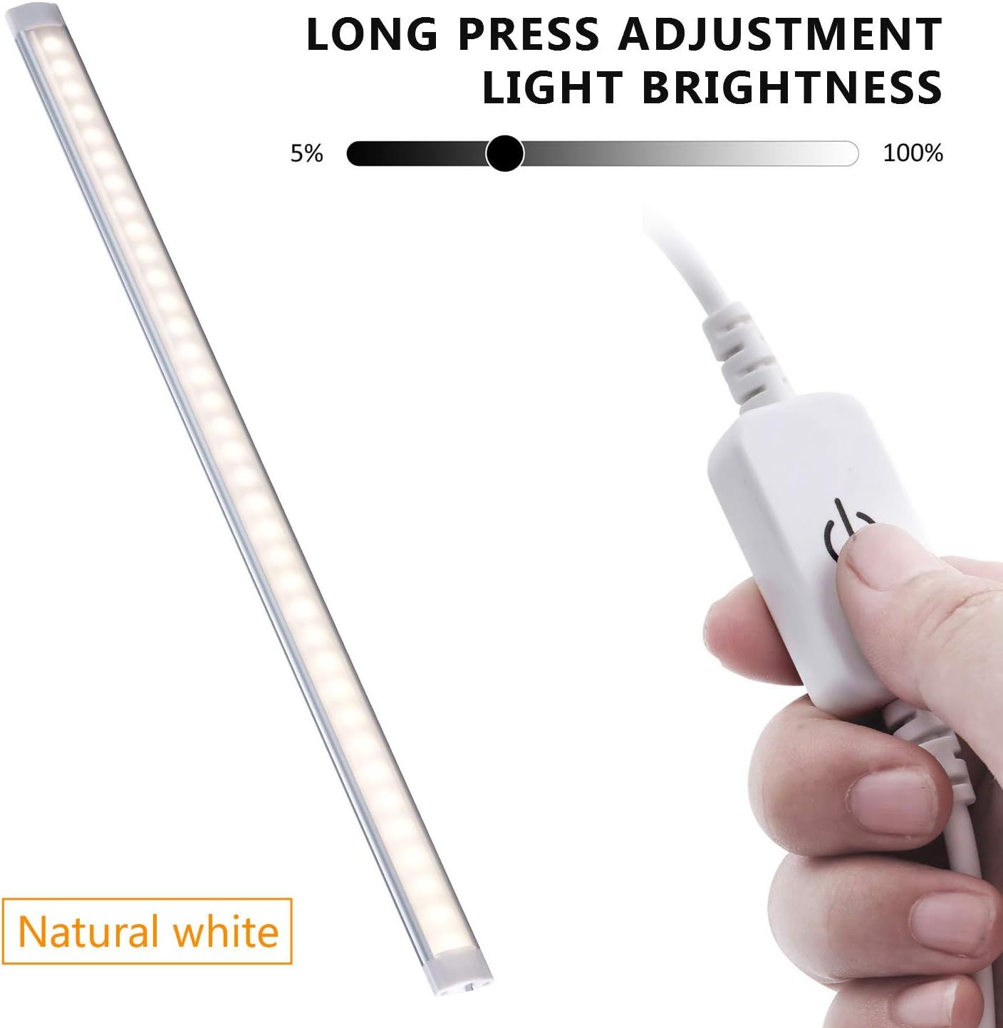 Dimmable Under Cabinet LED Lighting, Smart Touch Memory Function, 5V USB Powered