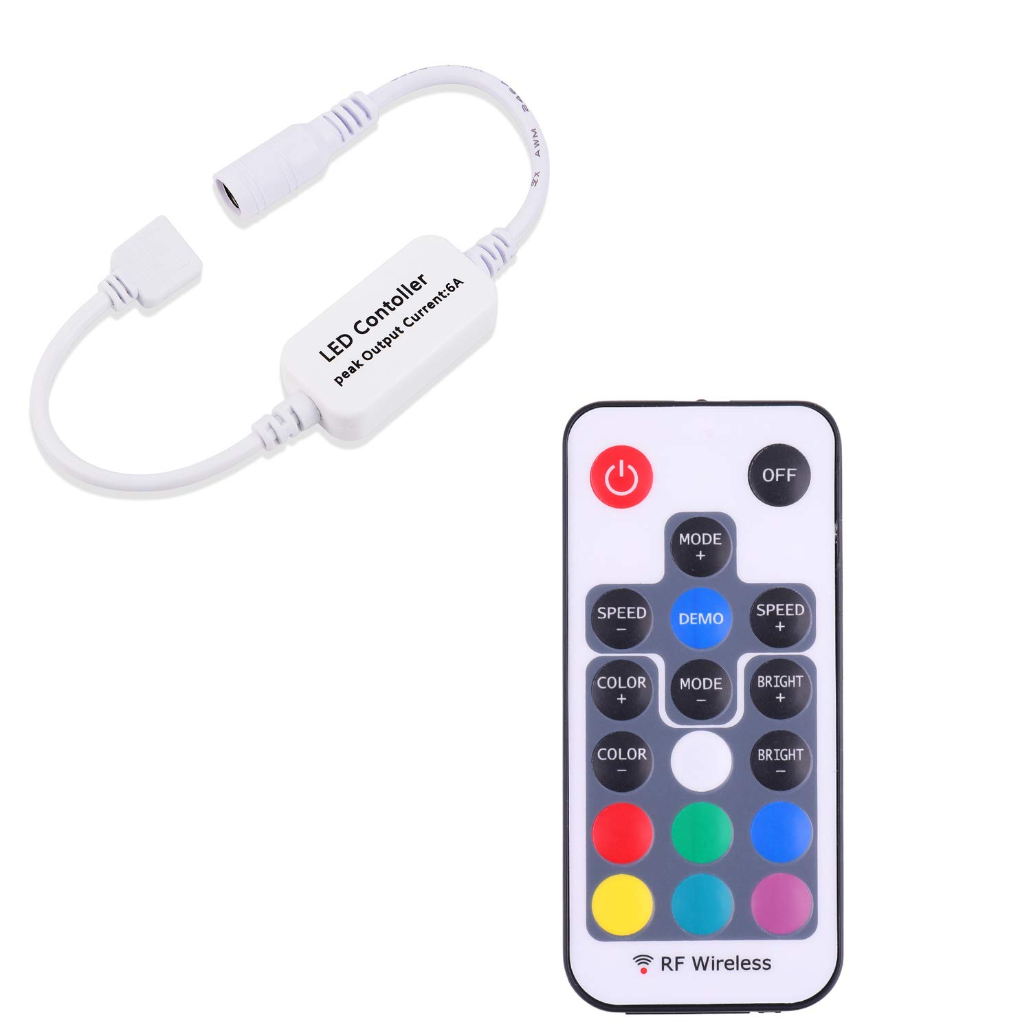 Mini Remote Controller for RGB Color LED Strip Lights, RF Dimmer for 12V DC LED