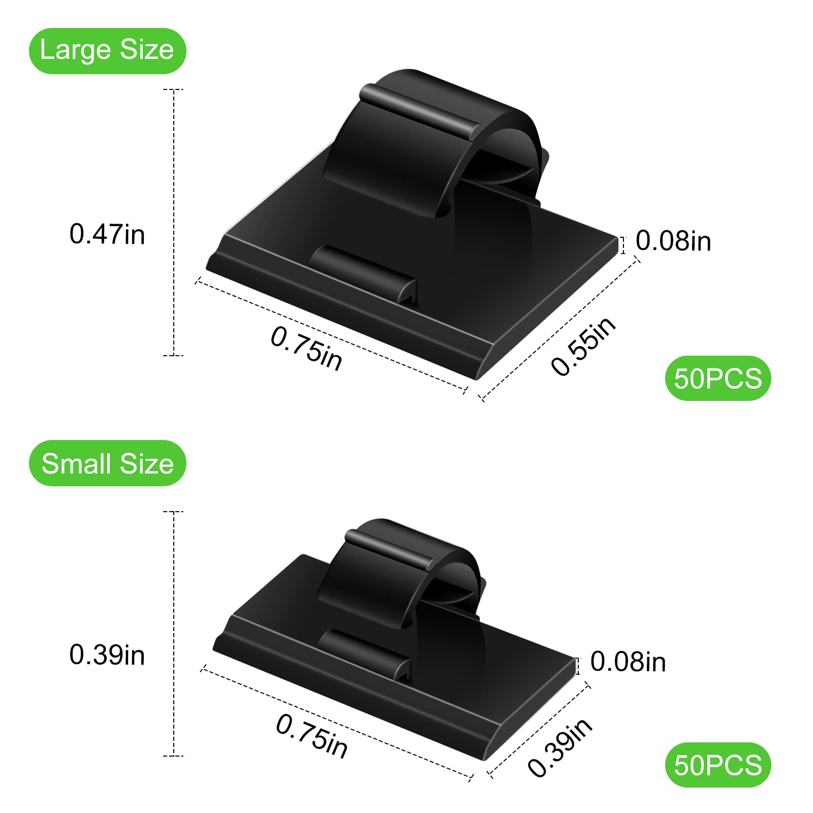 100PCS Cable Clips Black, AIBOO Upgraded Wire Clips Adhesive w/ 50PCS Small Size
