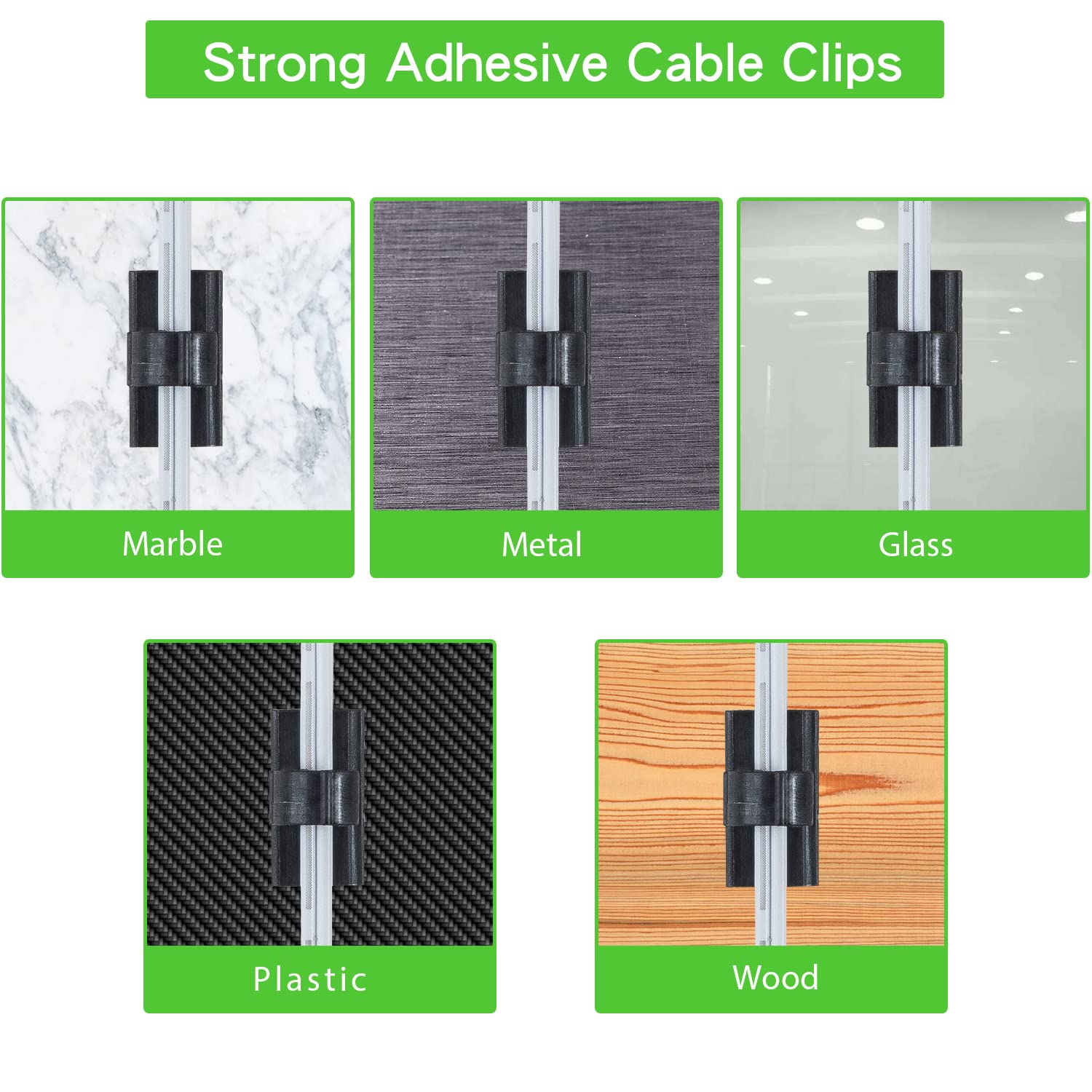 100PCS Cable Clips Black, AIBOO Upgraded Wire Clips Adhesive w/ 50PCS Small Size
