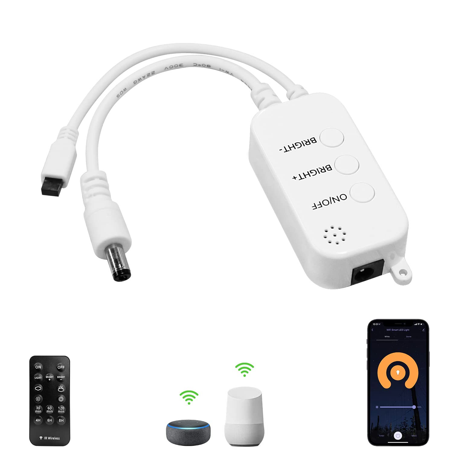 Smart WiFi Controller for Single Color Puck Lights, AIBOO Remote Control for LED