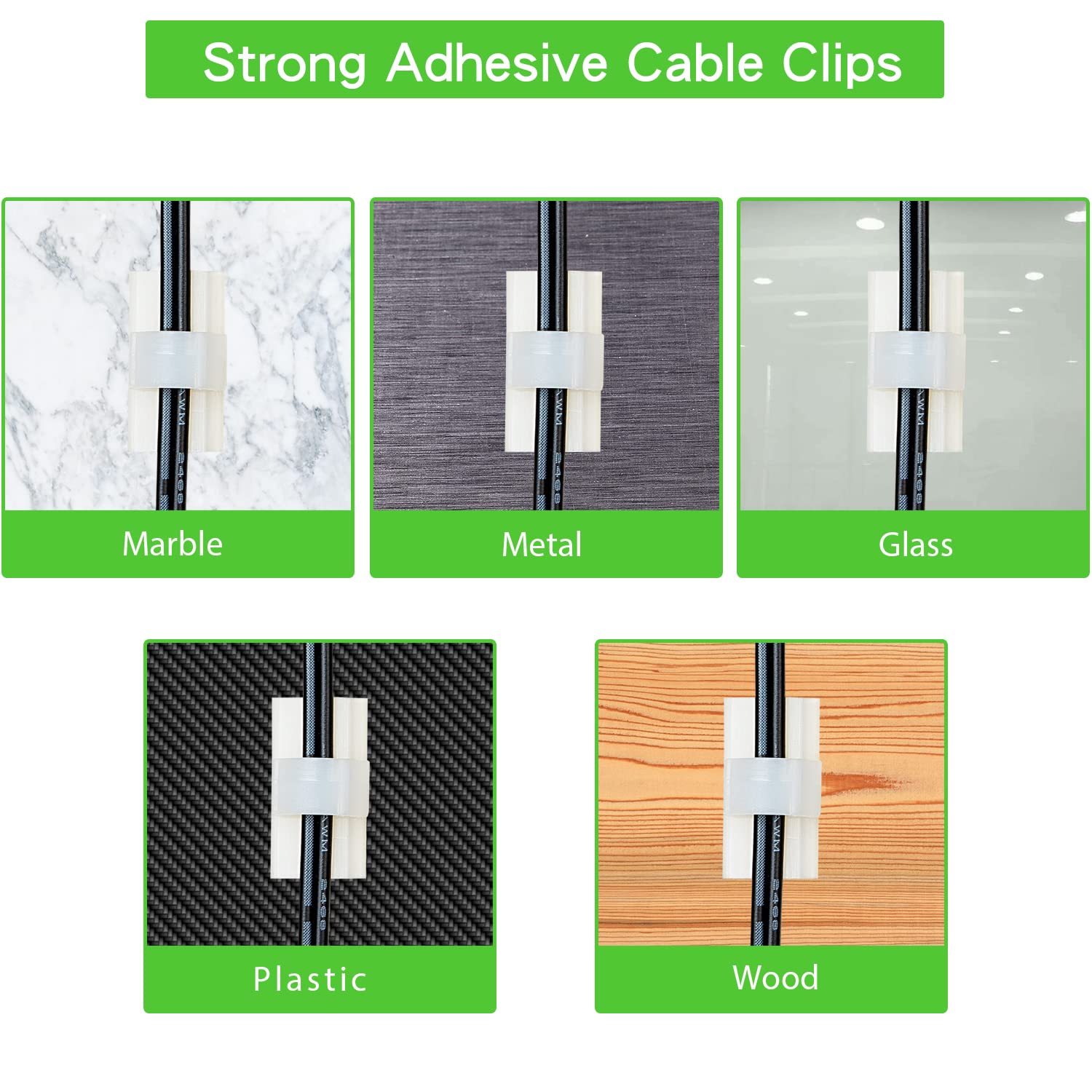 100PCS Cable Clips White, AIBOO Upgraded Wire Clips Adhesive w/ 50PCS Small Size