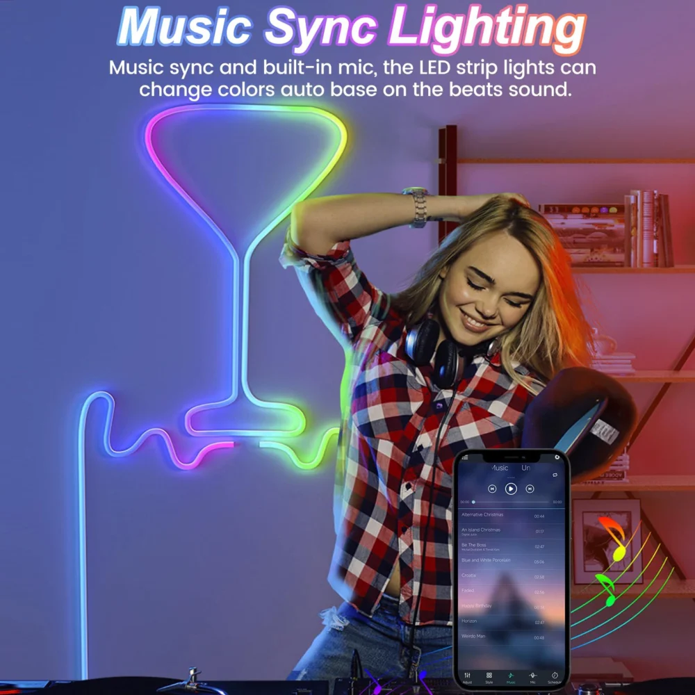 32.8ft LED Neon Rope Lights w/ APP/Remote Control,Flexible DIY Design,Music Sync