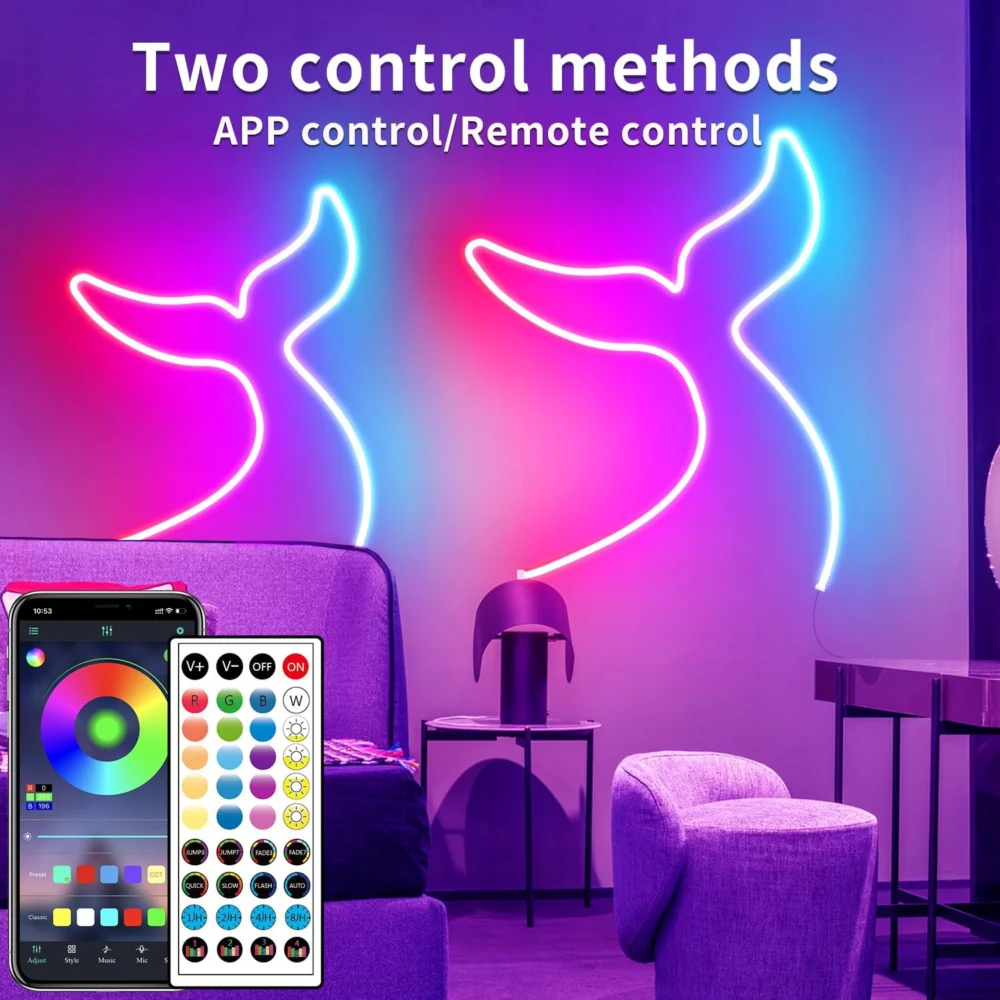 32.8ft LED Neon Rope Lights w/ APP/Remote Control,Flexible DIY Design,Music Sync