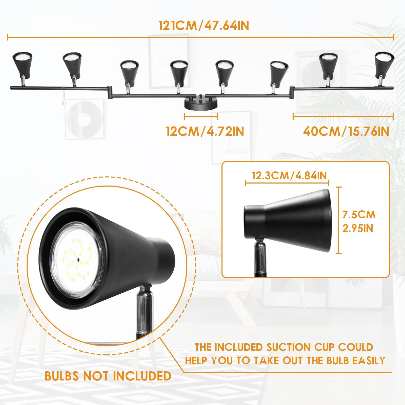 Flexible Track Lighting Fixture, Foldable Ceiling Spot Light w/ Adjustable 8