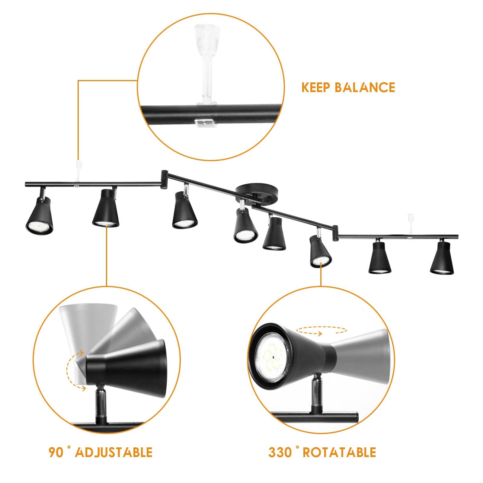 Flexible Track Lighting Fixture, Foldable Ceiling Spot Light w/ Adjustable 8
