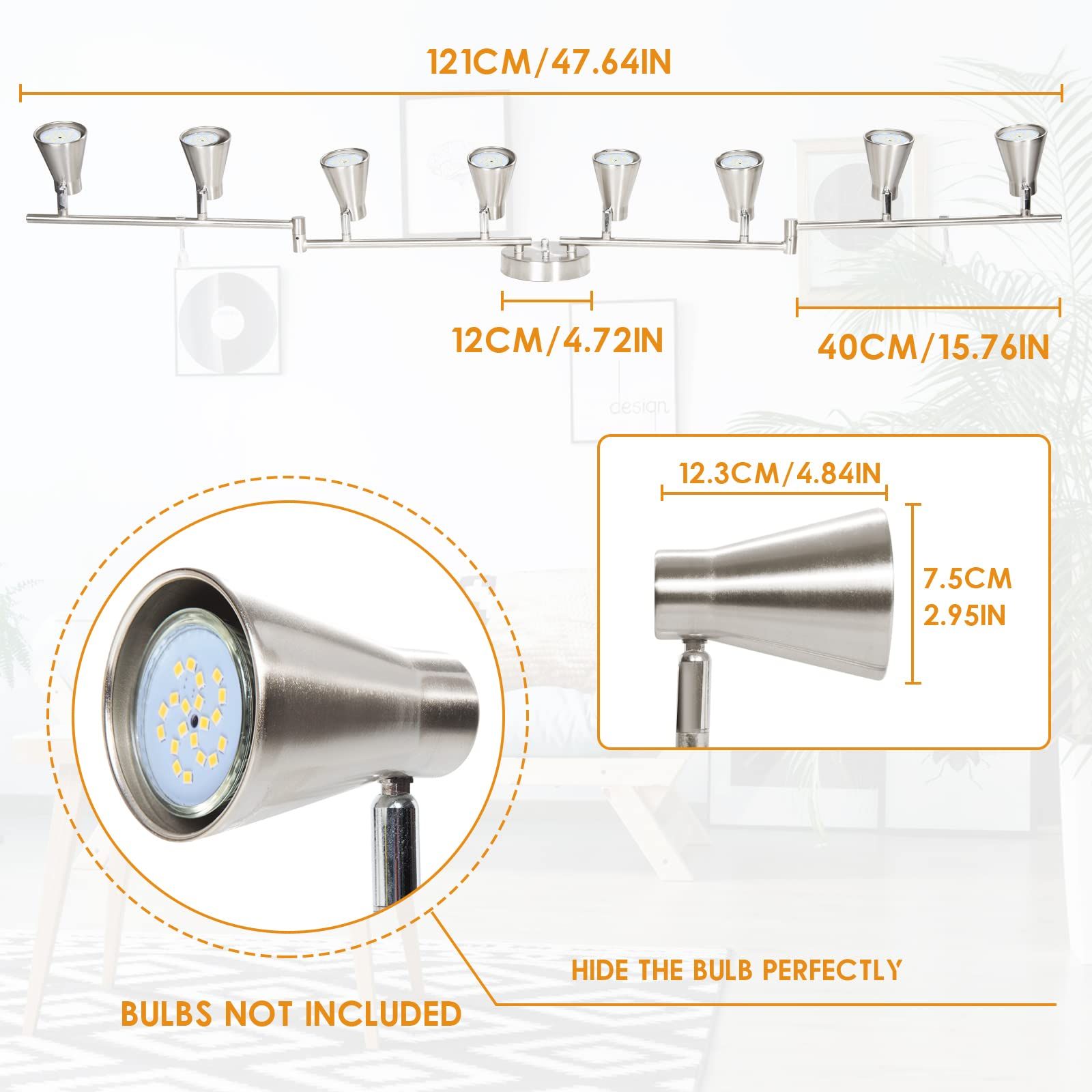 LED 8 Light Track Lighting Fixture Flexible, Adjustable Ceiling Spot Light w