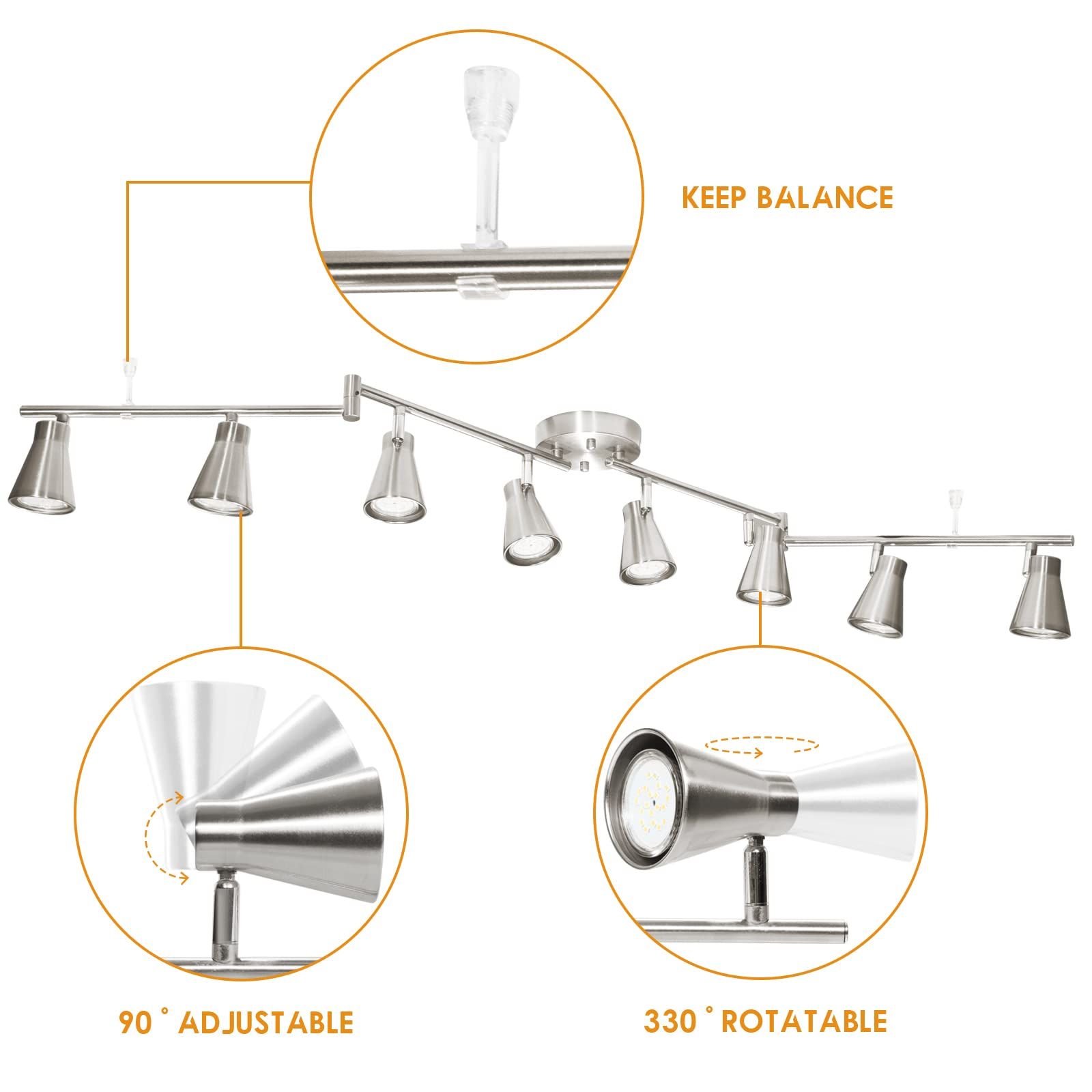 LED 8 Light Track Lighting Fixture Flexible, Adjustable Ceiling Spot Light w