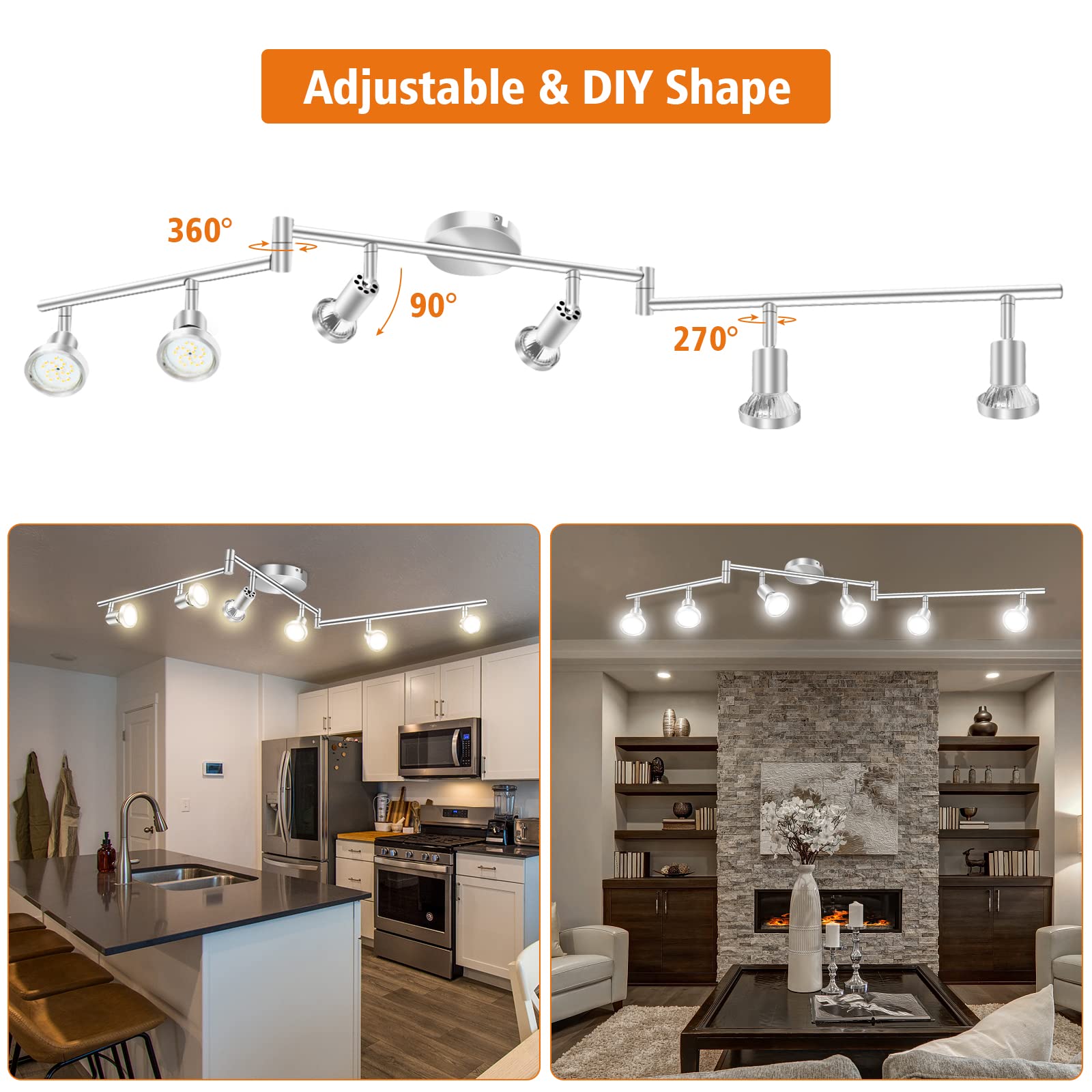 LED Ceiling Light 6 Way Rotatable Spot Lights for Ceiling,Flexible Ceiling