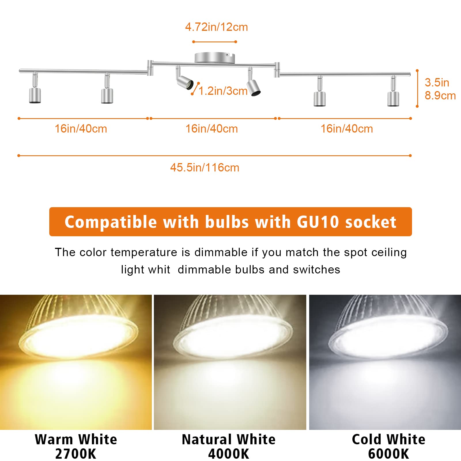 LED Ceiling Light 6 Way Rotatable Spot Lights for Ceiling,Flexible Ceiling