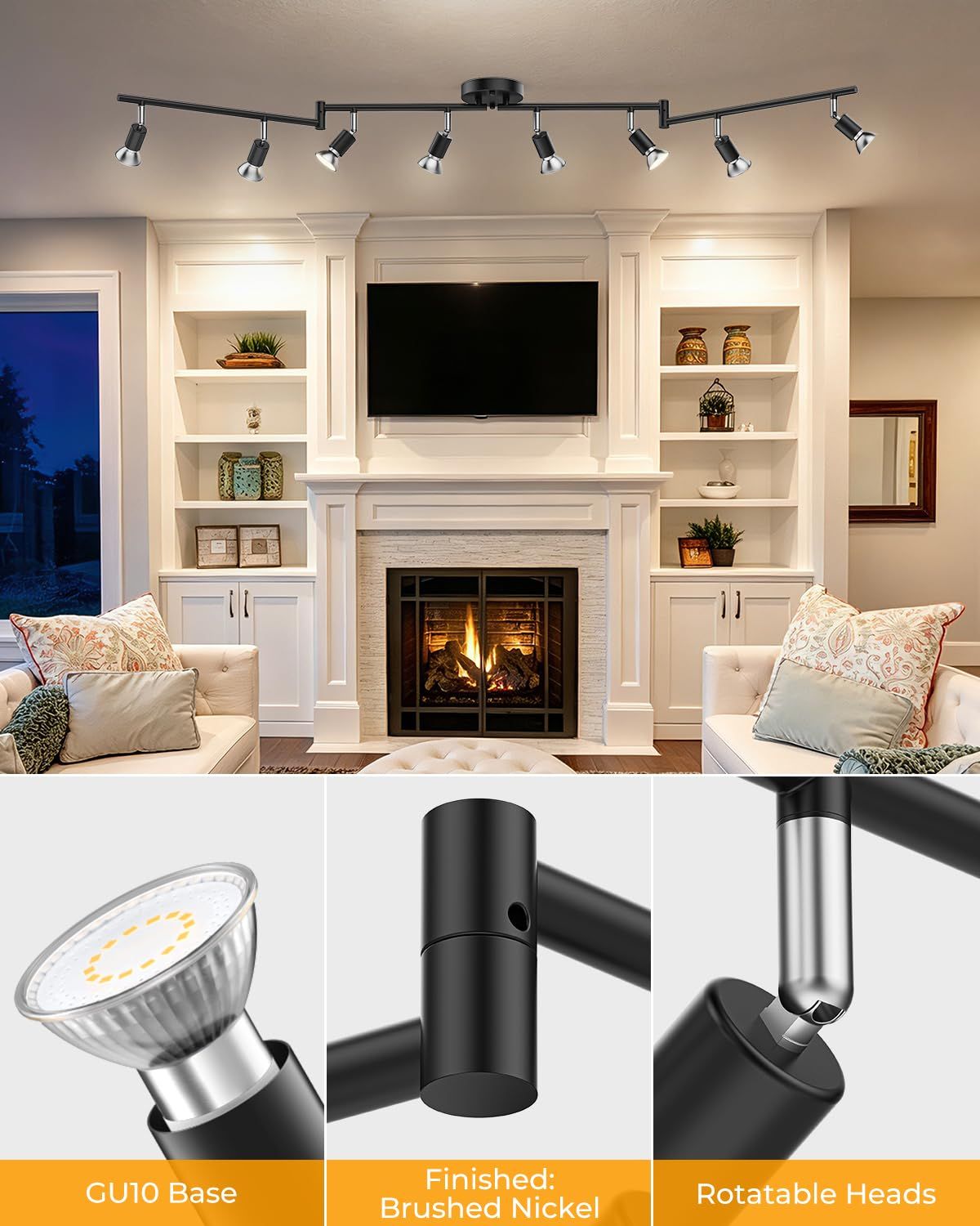 Black Track Lighting Fixture Ceiling, LED Flexible Track Lights w/ Swing Arm