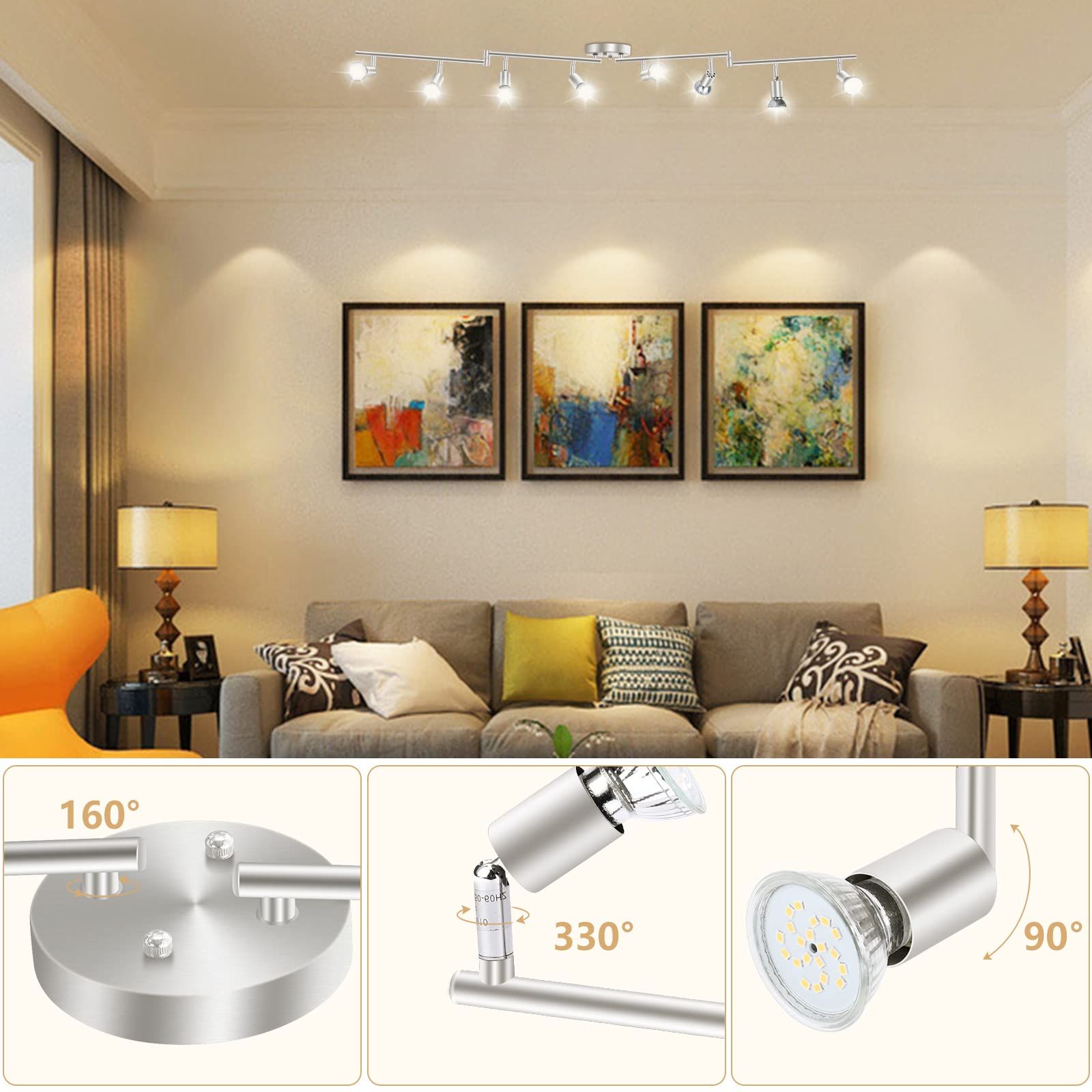 8 Lights LED Track Lighting Kit, Foldable Ceiling Spot Lighting w/ Flexibly
