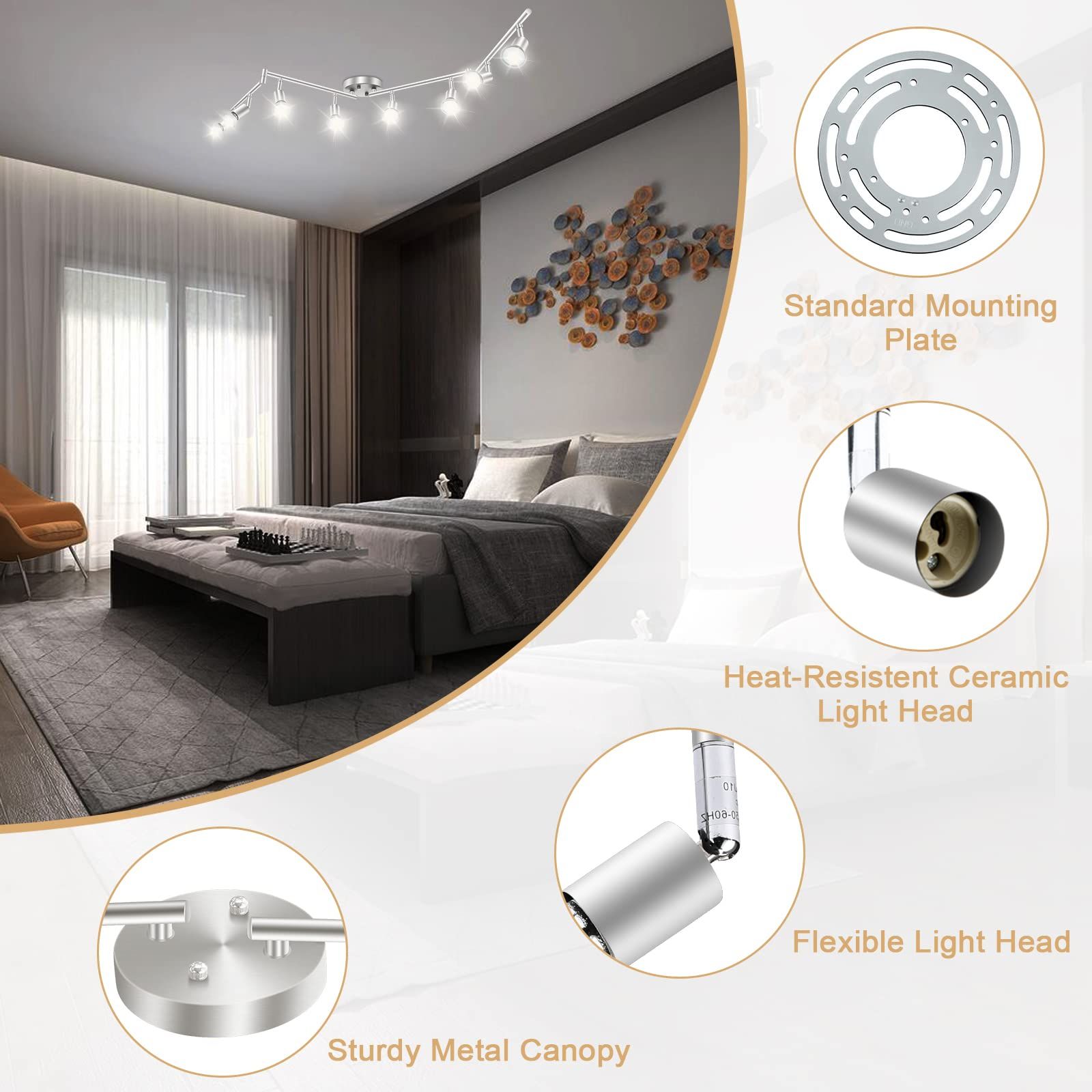 8 Lights LED Track Lighting Kit, Foldable Ceiling Spot Lighting w/ Flexibly