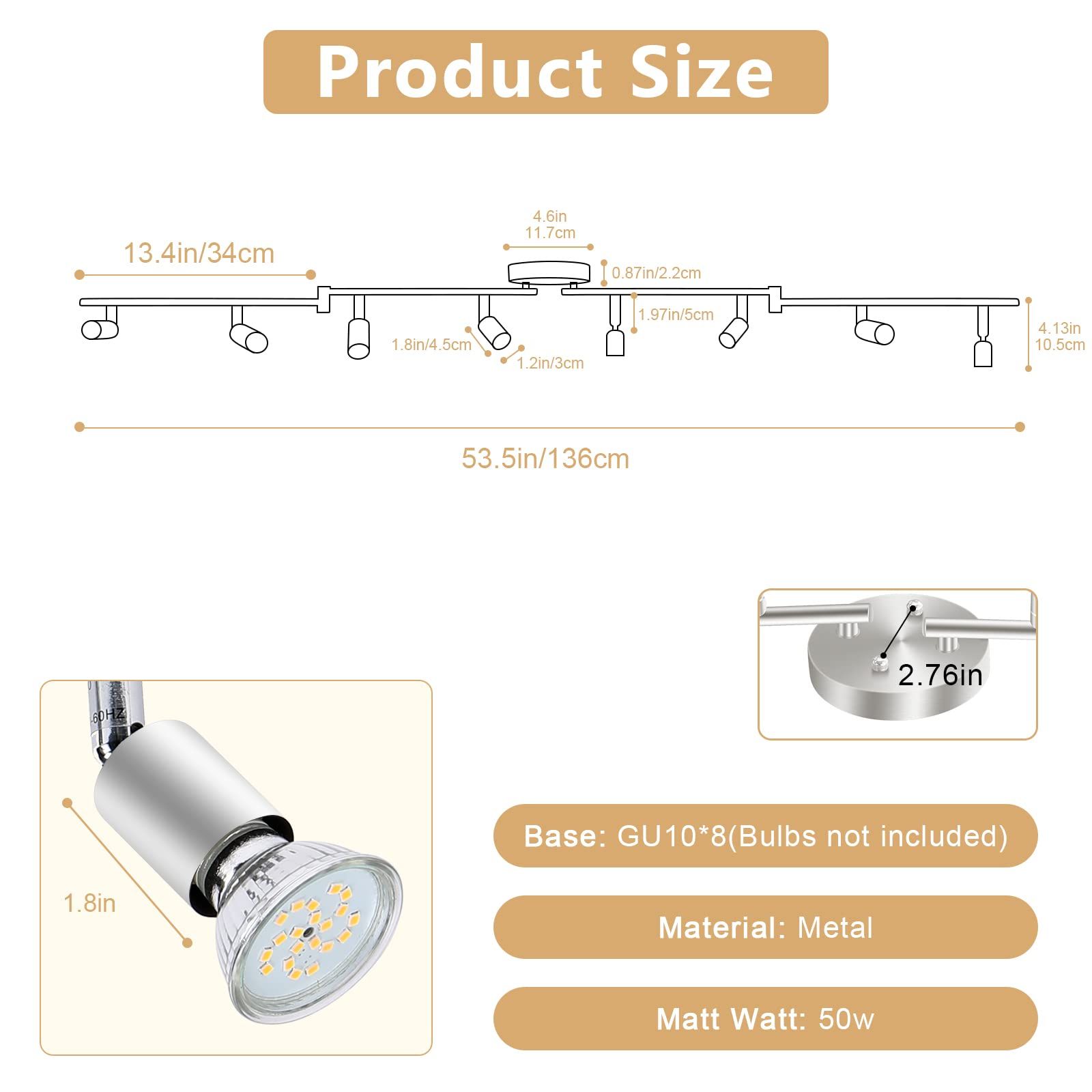 8 Lights LED Track Lighting Kit, Foldable Ceiling Spot Lighting w/ Flexibly