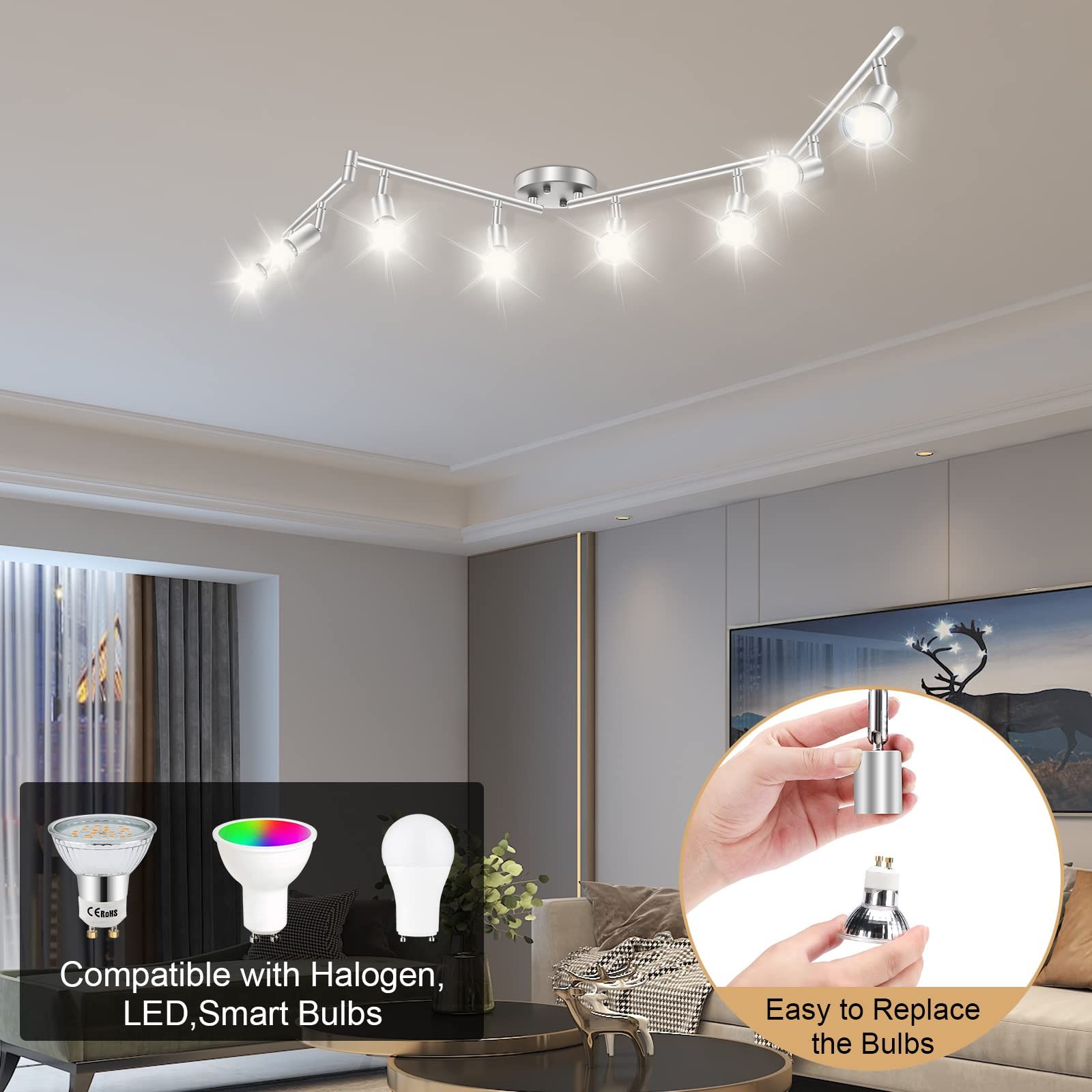 8 Lights LED Track Lighting Kit, Foldable Ceiling Spot Lighting w/ Flexibly