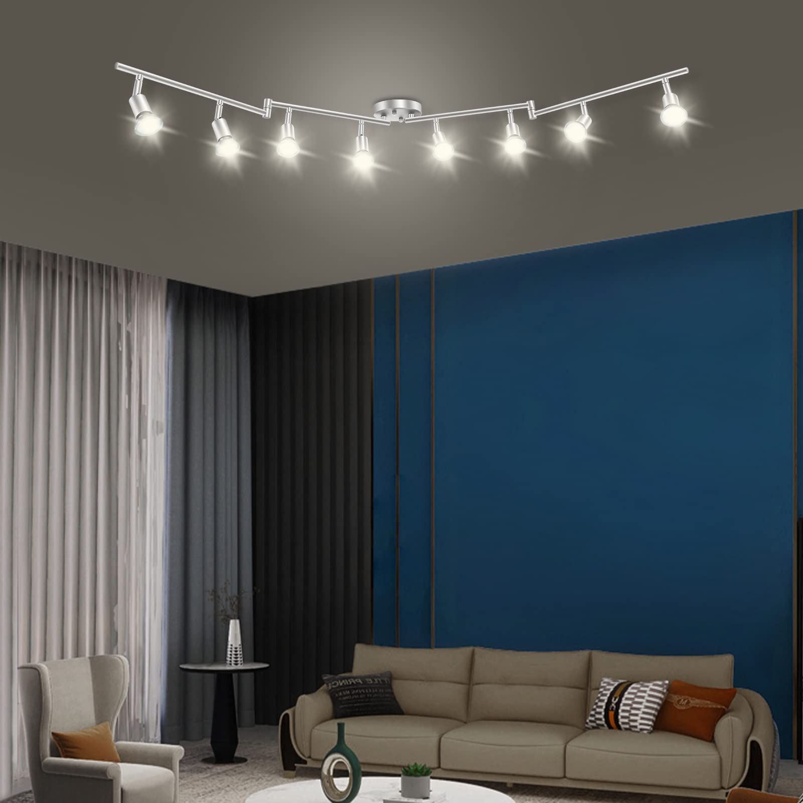 8 Lights LED Track Lighting Kit, Foldable Ceiling Spot Lighting w/ Flexibly