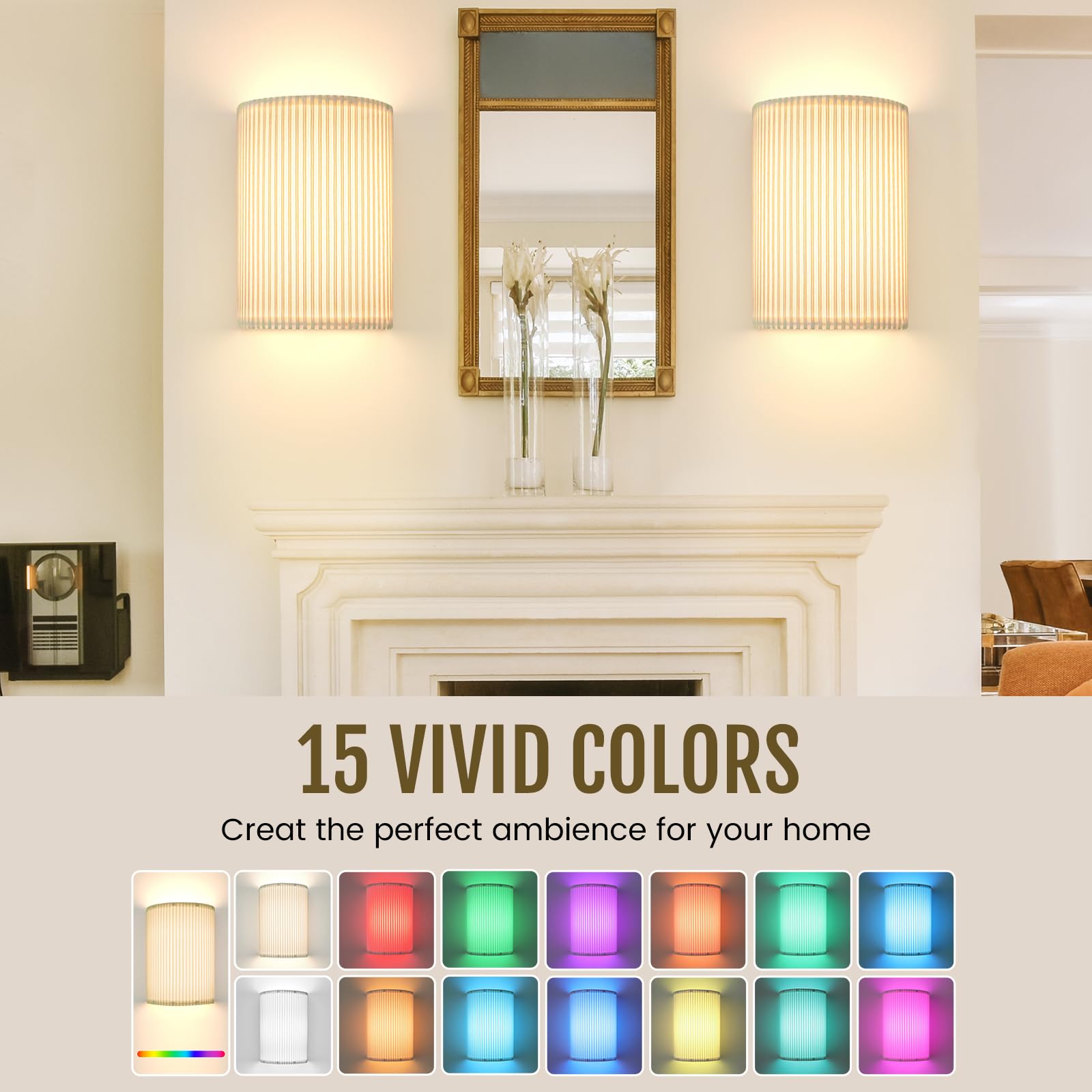 Battery Operated Wall Sconces 2pc, 5000mAh Rechargeable RGB Wall Lamp w/ Remote