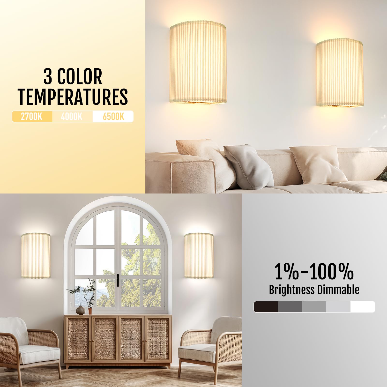 Battery Operated Wall Sconces 2pc, 5000mAh Rechargeable RGB Wall Lamp w/ Remote
