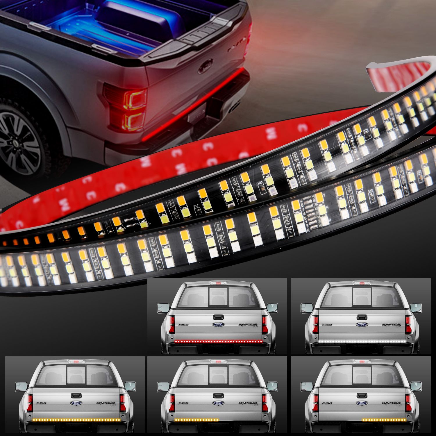 Tailgate Light Bar 60 Inch Triple Row Tail light bar for Pickup Trailer SUV RV
