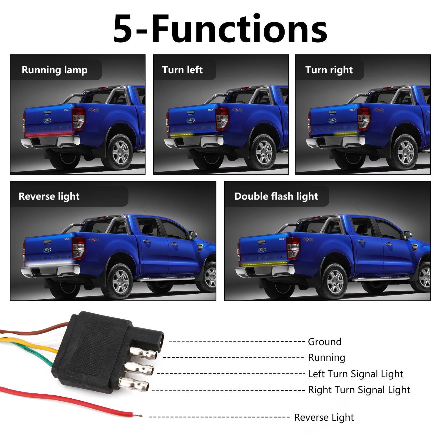 Tailgate Light Bar 60 Inch Triple Row Tail light bar for Pickup Trailer SUV RV