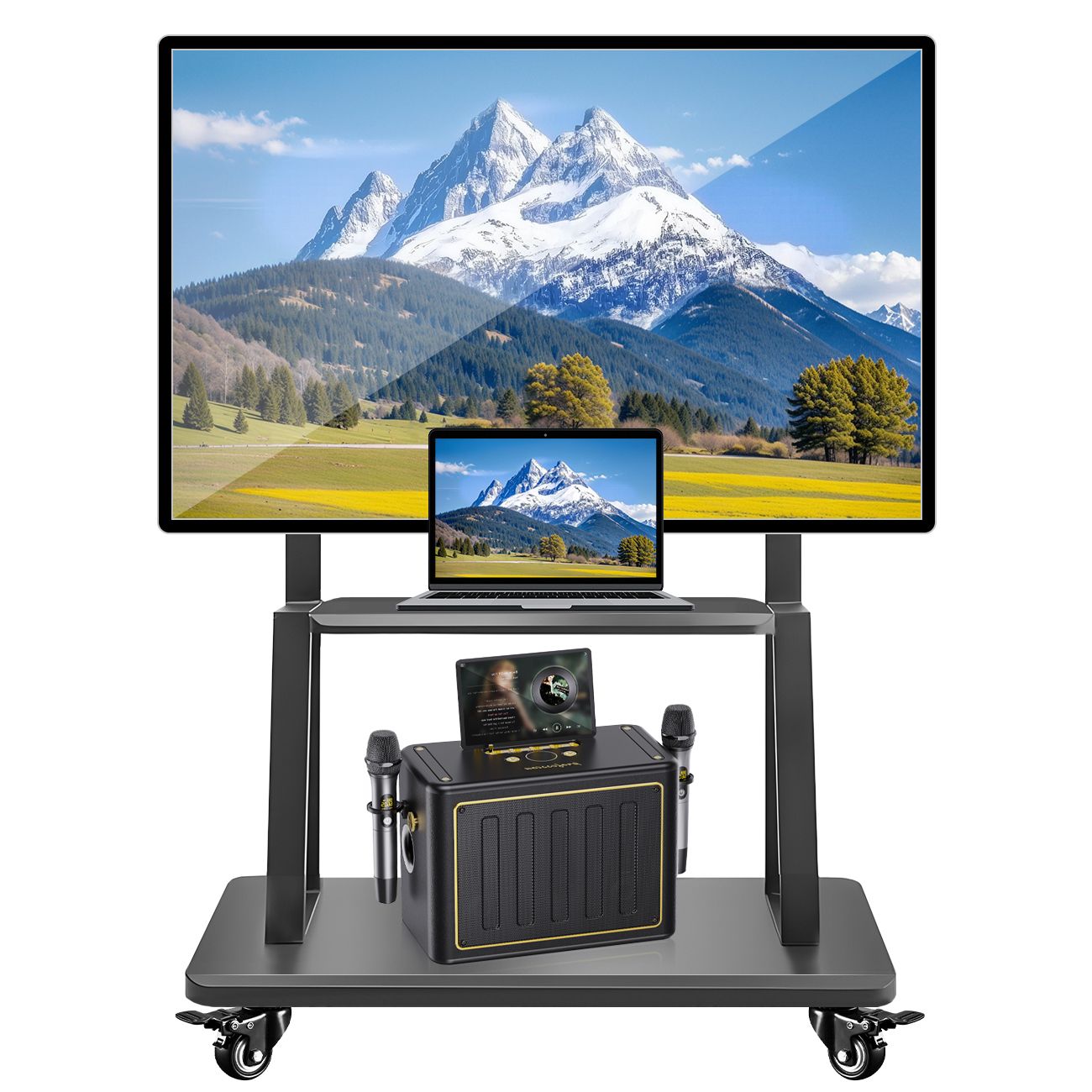 TV Stand for 32–70 Inch TVs w/ Projector Shelf, Lockable Wheels, Adjustable