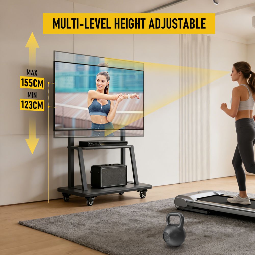 TV Stand for 32–70 Inch TVs w/ Projector Shelf, Lockable Wheels, Adjustable