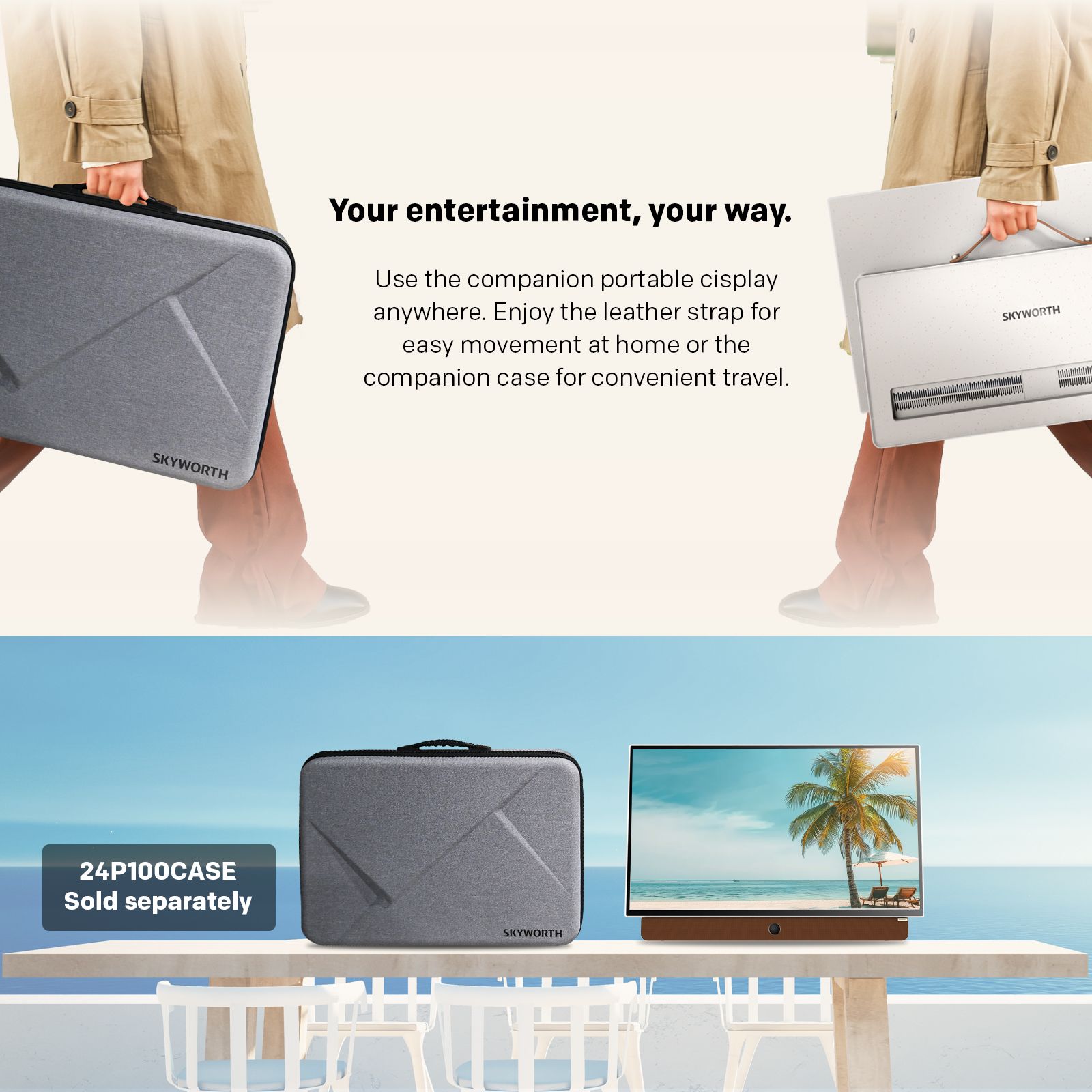 SKYWORTH 24-Inch 12V Portable TV,3-Hour Battery,1080P FHD,Wide Viewing
