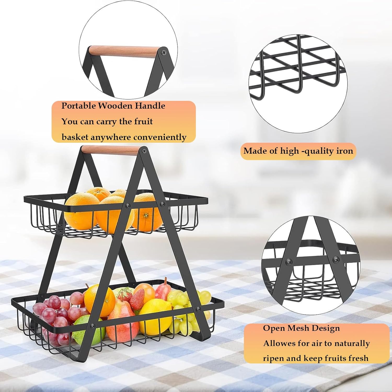 CARLA HOME 2-Tier Fruit Basket Stand for Kitchen Countertop for Fruits