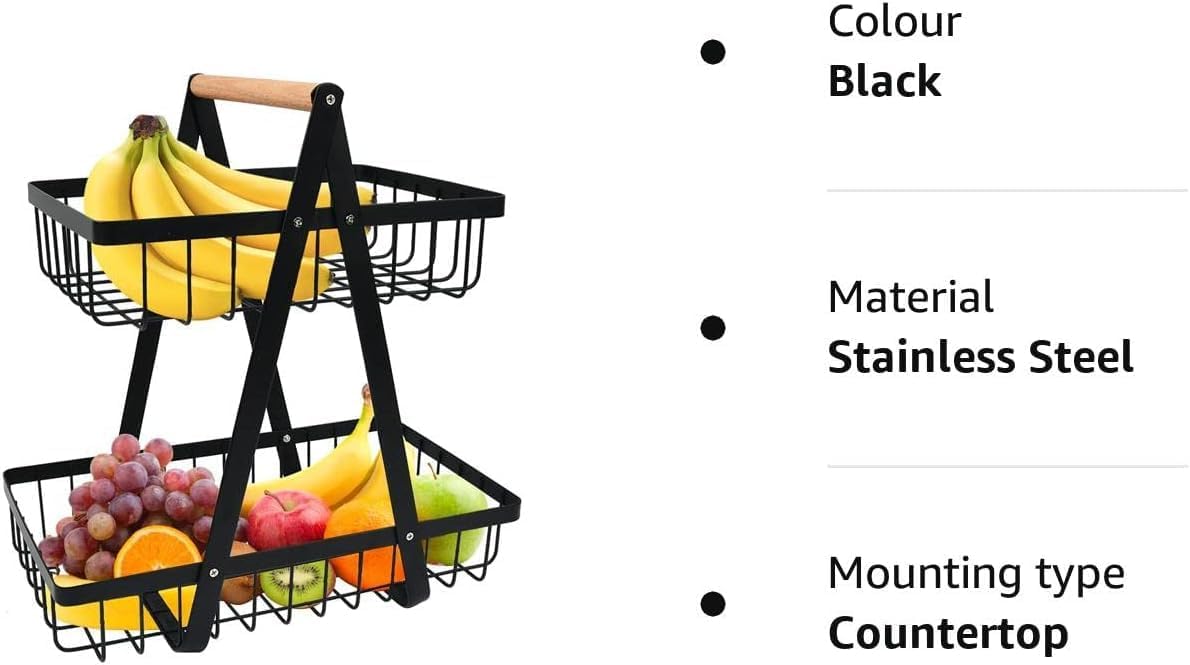 CARLA HOME 2-Tier Fruit Basket Stand for Kitchen Countertop for Fruits