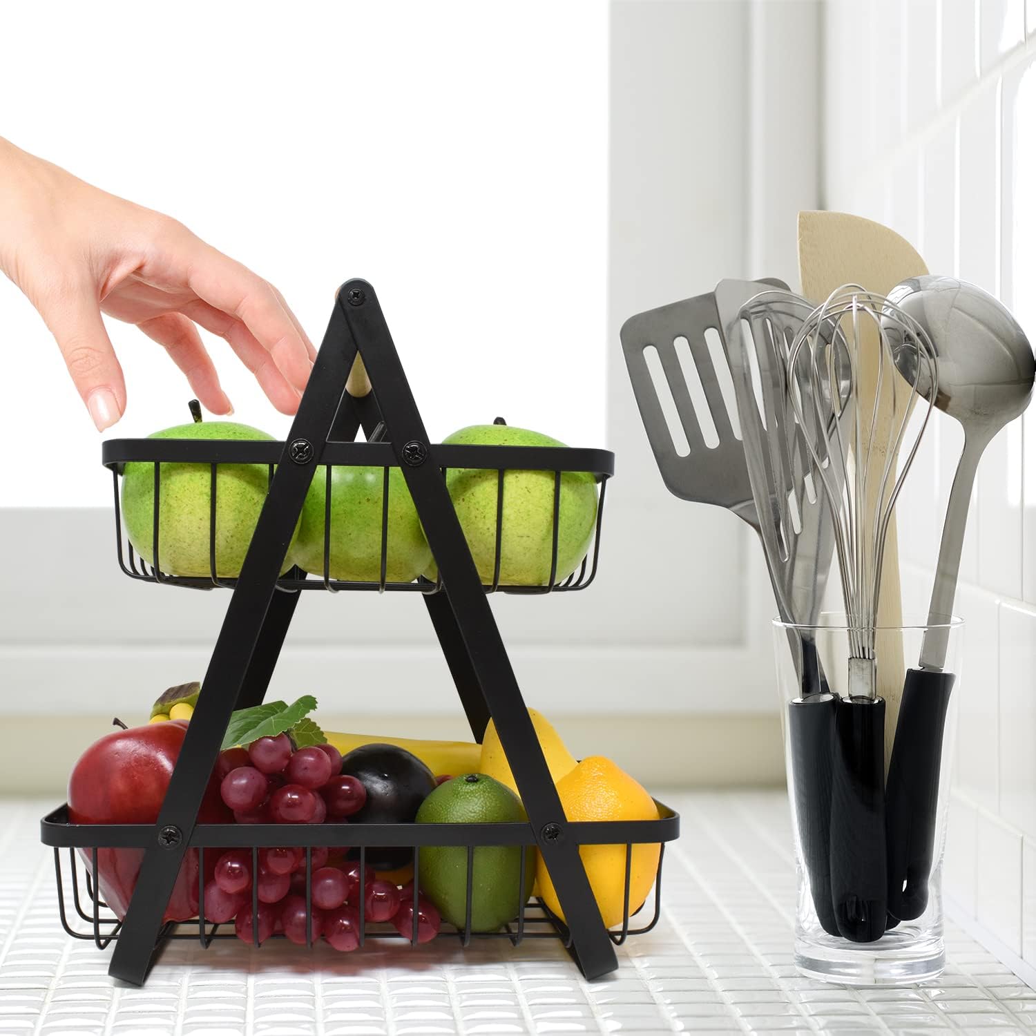 CARLA HOME 2-Tier Fruit Basket Stand for Kitchen Countertop for Fruits