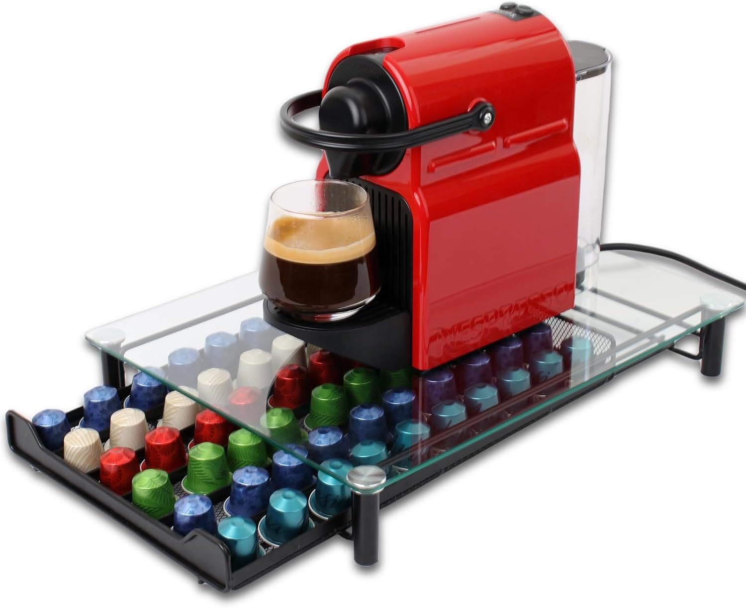CARLA HOME 60 Coffee Pod Holder Drawer w/ Tempered Glass Capsule Organizer for