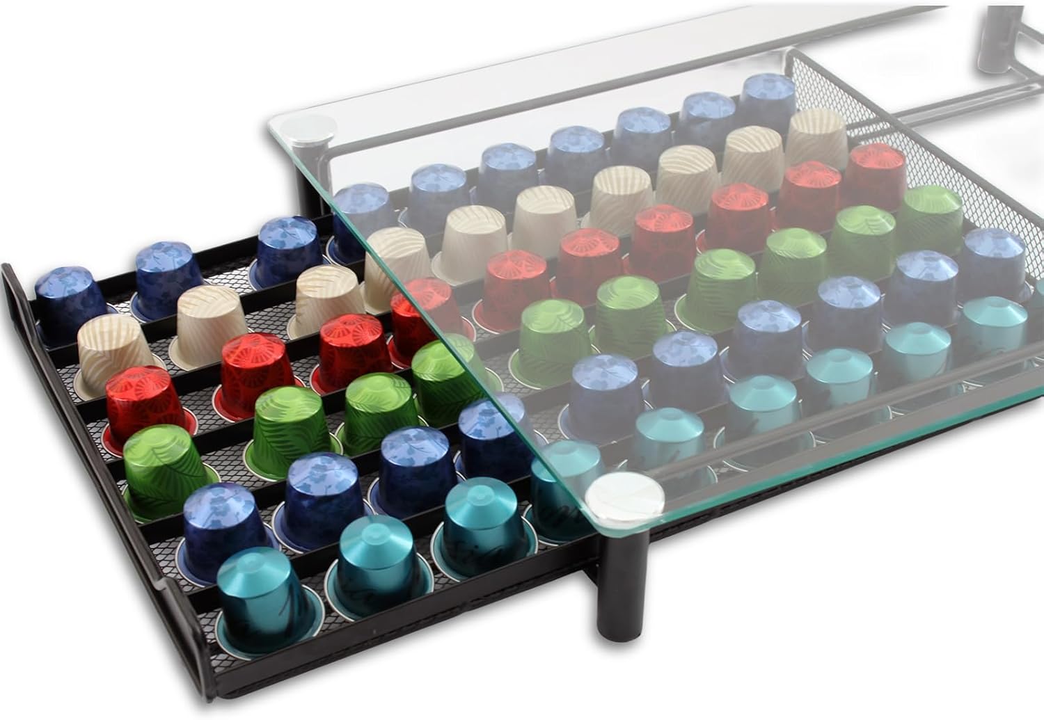 CARLA HOME 60 Coffee Pod Holder Drawer w/ Tempered Glass Capsule Organizer for