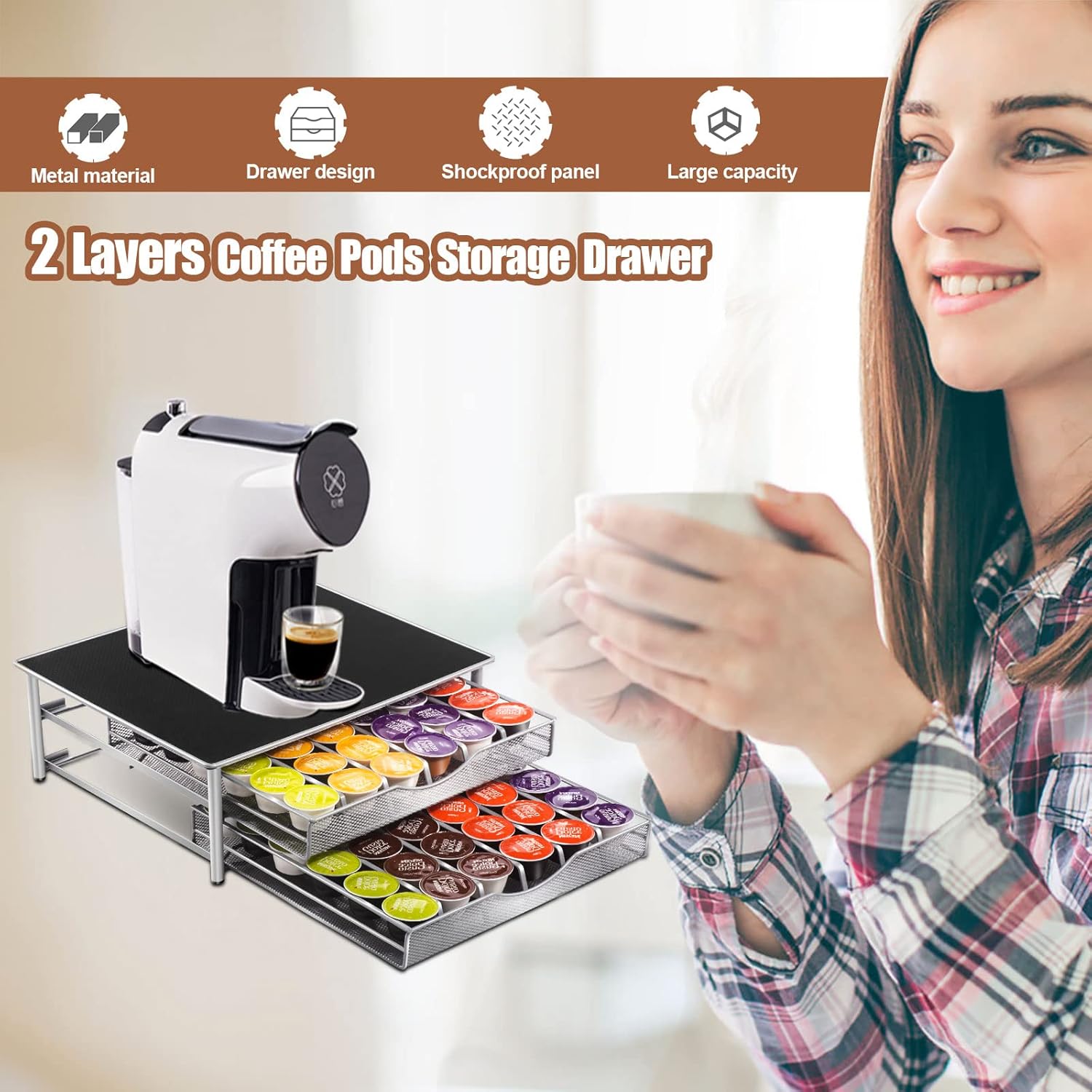 CARLA HOME K-Cup Coffee Pod Drawer for 72 Coffee Pods Storage for Home Kitchen