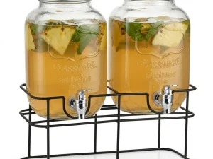 CARLA HOME 2 Pack Glass Drink Dispensers with Juice Pot Stand - 4L