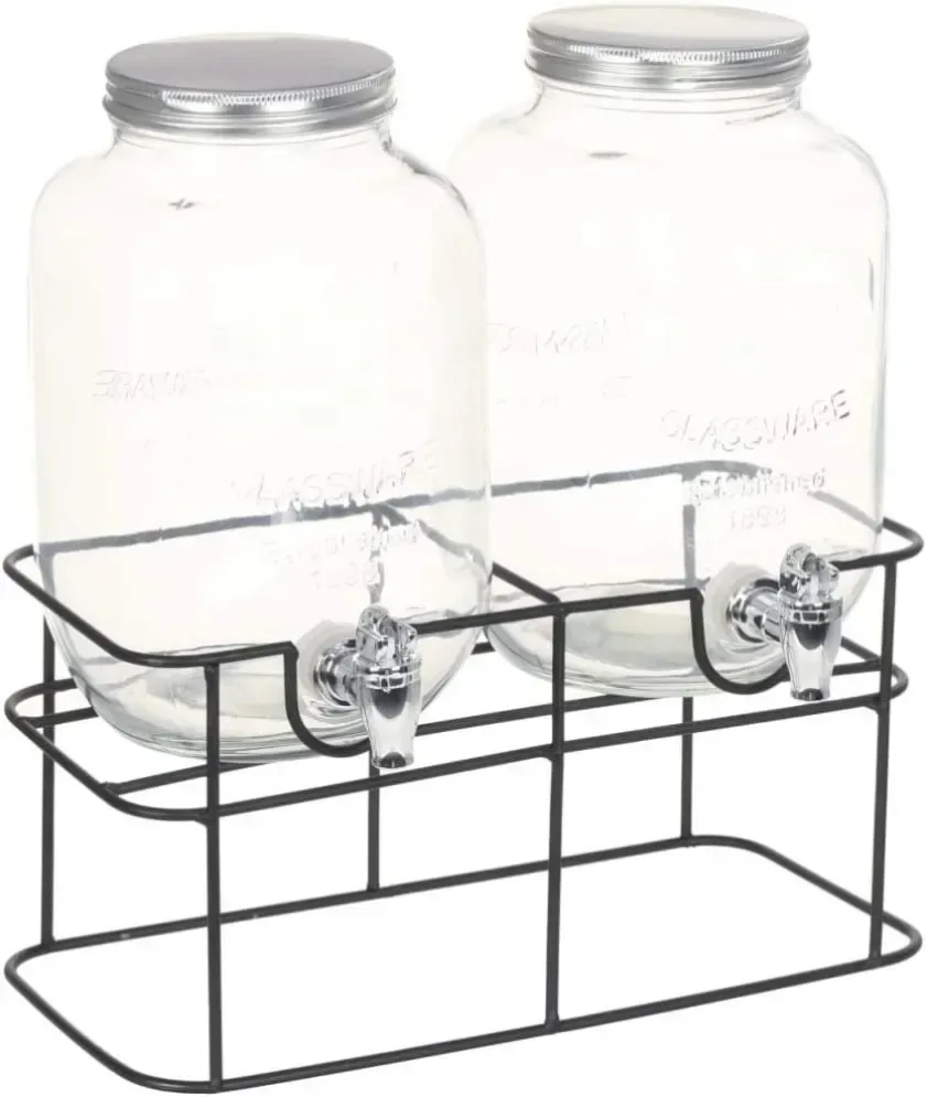 CARLA HOME 2 Pack Glass Drink Dispensers with Juice Pot Stand - 4L