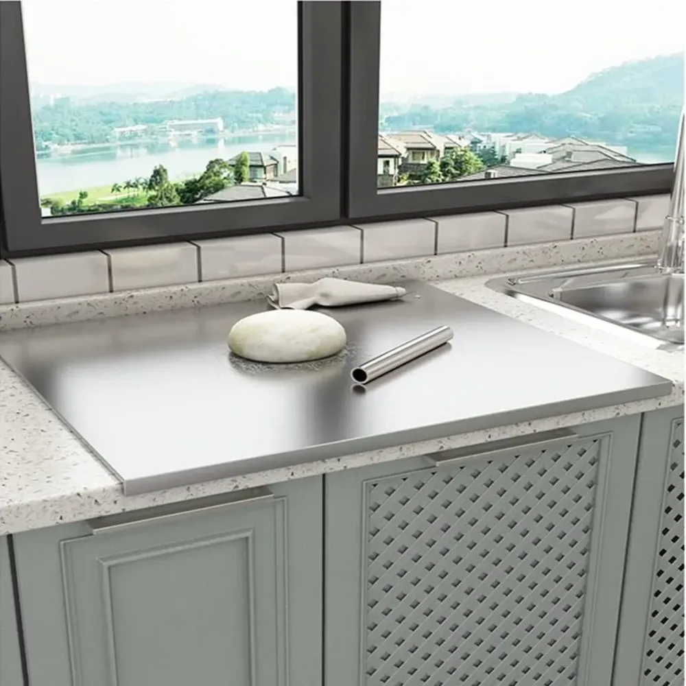 Silver Stainless Steel Chopping Board 70x50cm - Non-Slip Pastry Worktop
