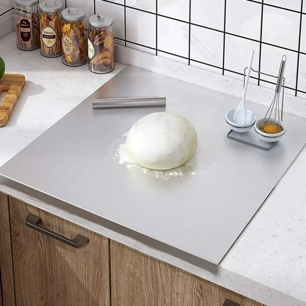 Silver Stainless Steel Chopping Board 70x50cm - Non-Slip Pastry Worktop