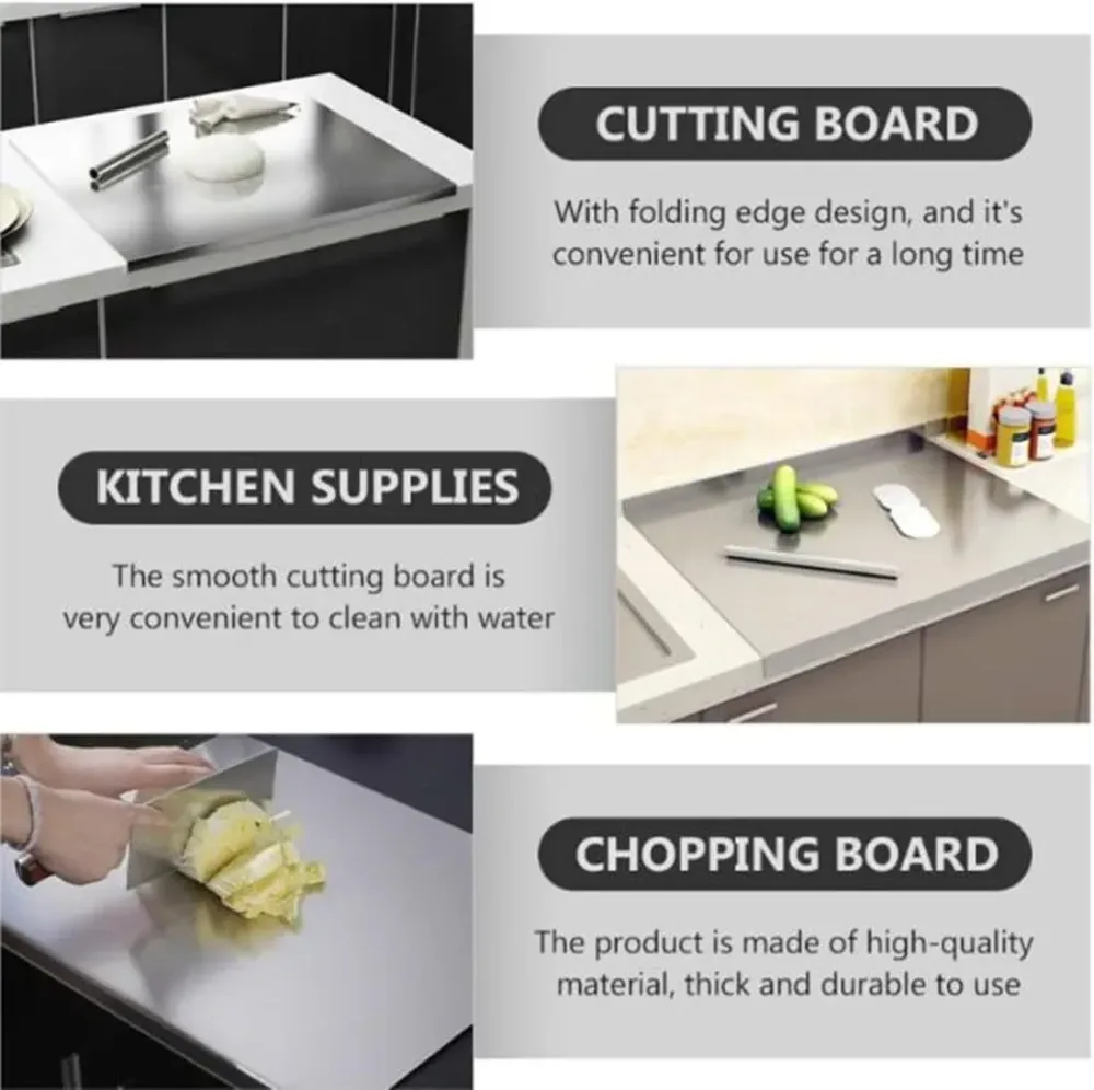 Silver Stainless Steel Chopping Board 70x50cm - Non-Slip Pastry Worktop