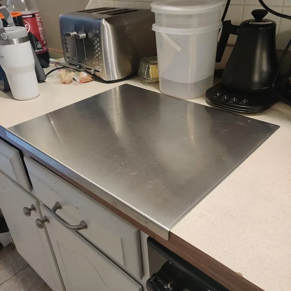 Silver Stainless Steel Chopping Board 80x50cm - Non-Slip Pastry Worktop