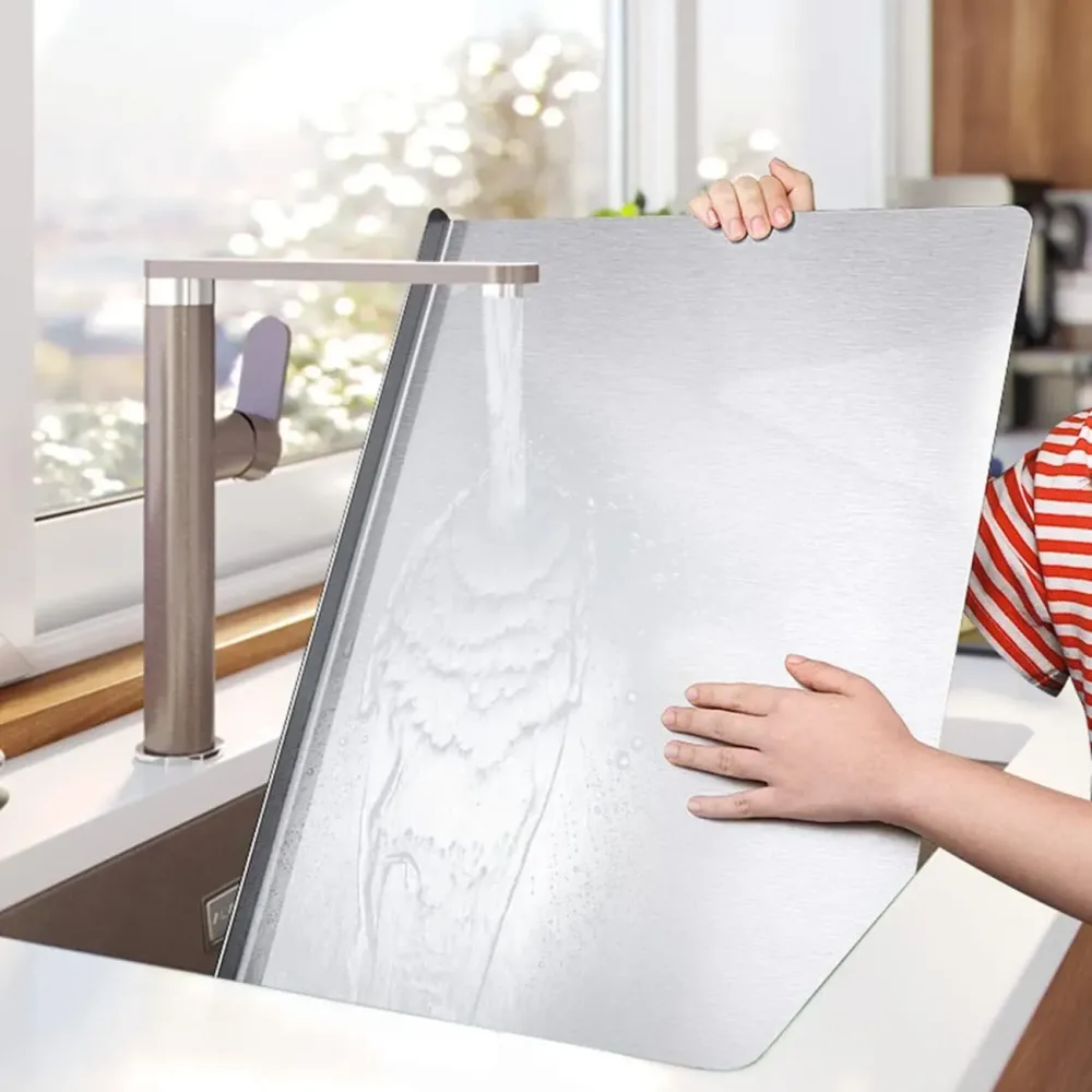 Silver Stainless Steel Chopping Board 80x50cm - Non-Slip Pastry Worktop