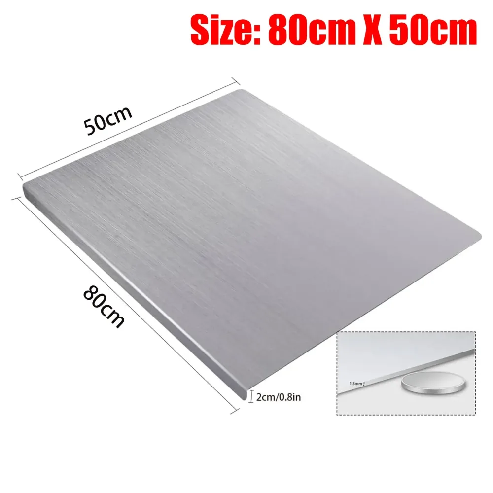 Silver Stainless Steel Chopping Board 80x50cm - Non-Slip Pastry Worktop