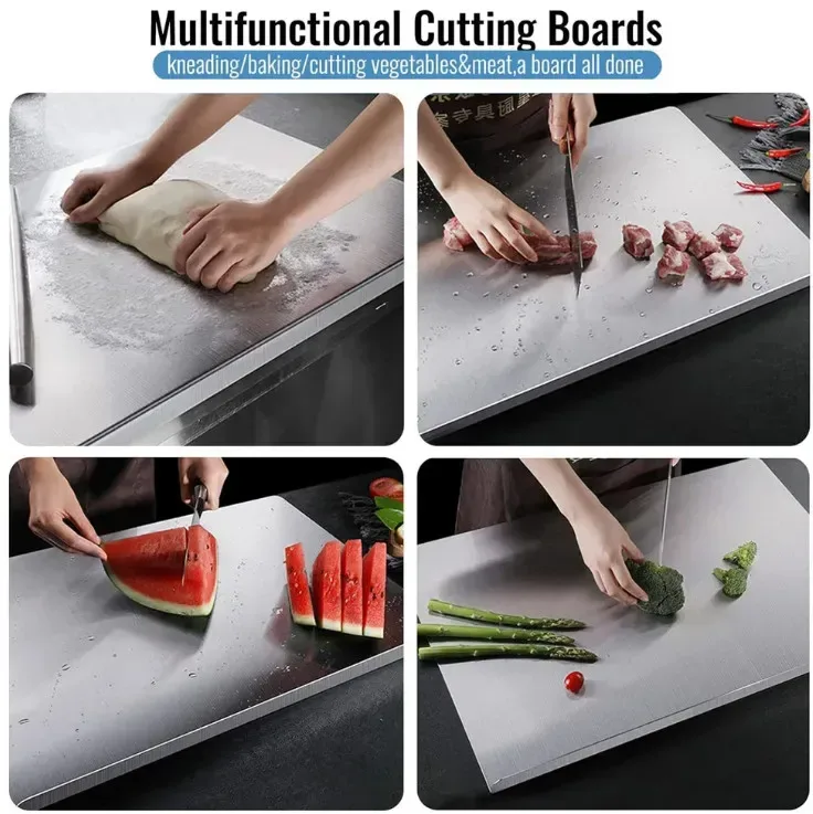 Silver Stainless Steel Chopping Board 80x50cm - Non-Slip Pastry Worktop