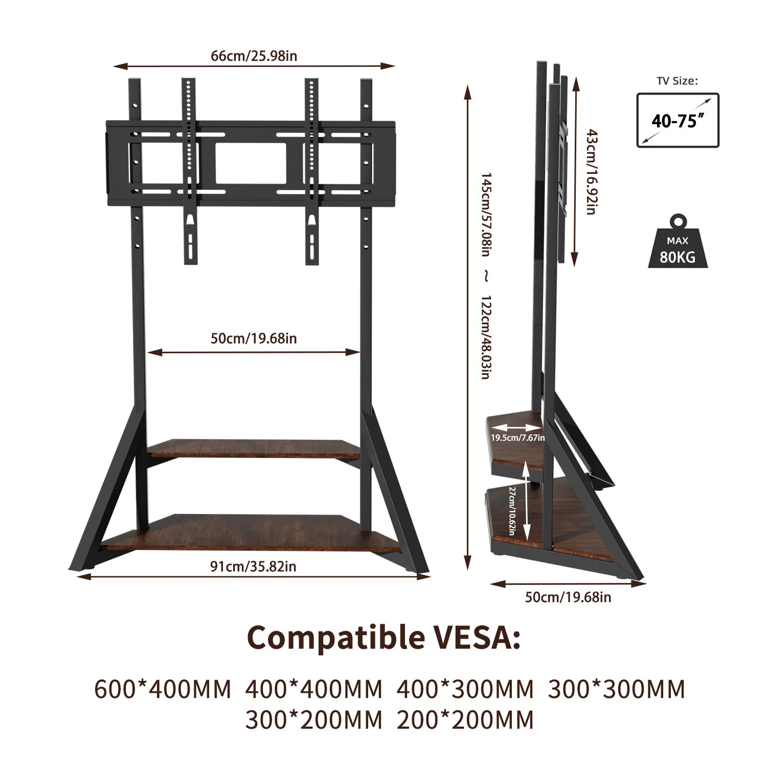 Adjustable Floor TV Stand for 40-75" LCD LED