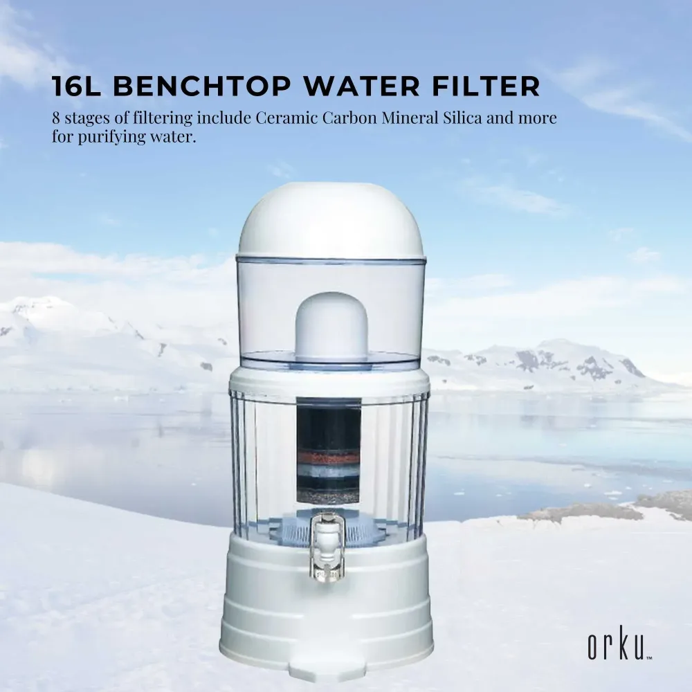 Orku 16L Benchtop Water Filters - 8 Stage Mineral Gravity Filtration System