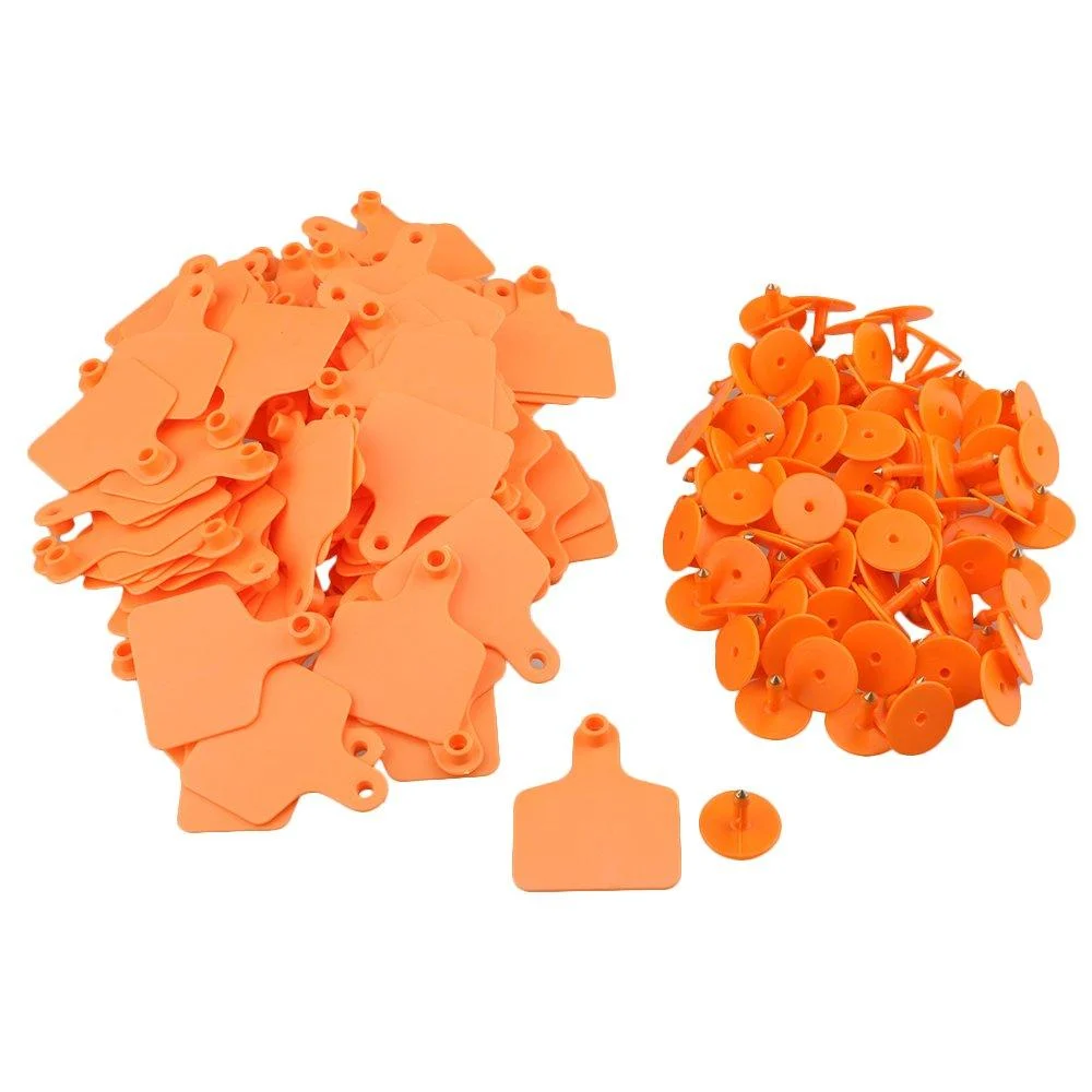 100x Cattle Ear Tags 6x7cm Set - Medium Orange Blank Cow Sheep Livestock Label