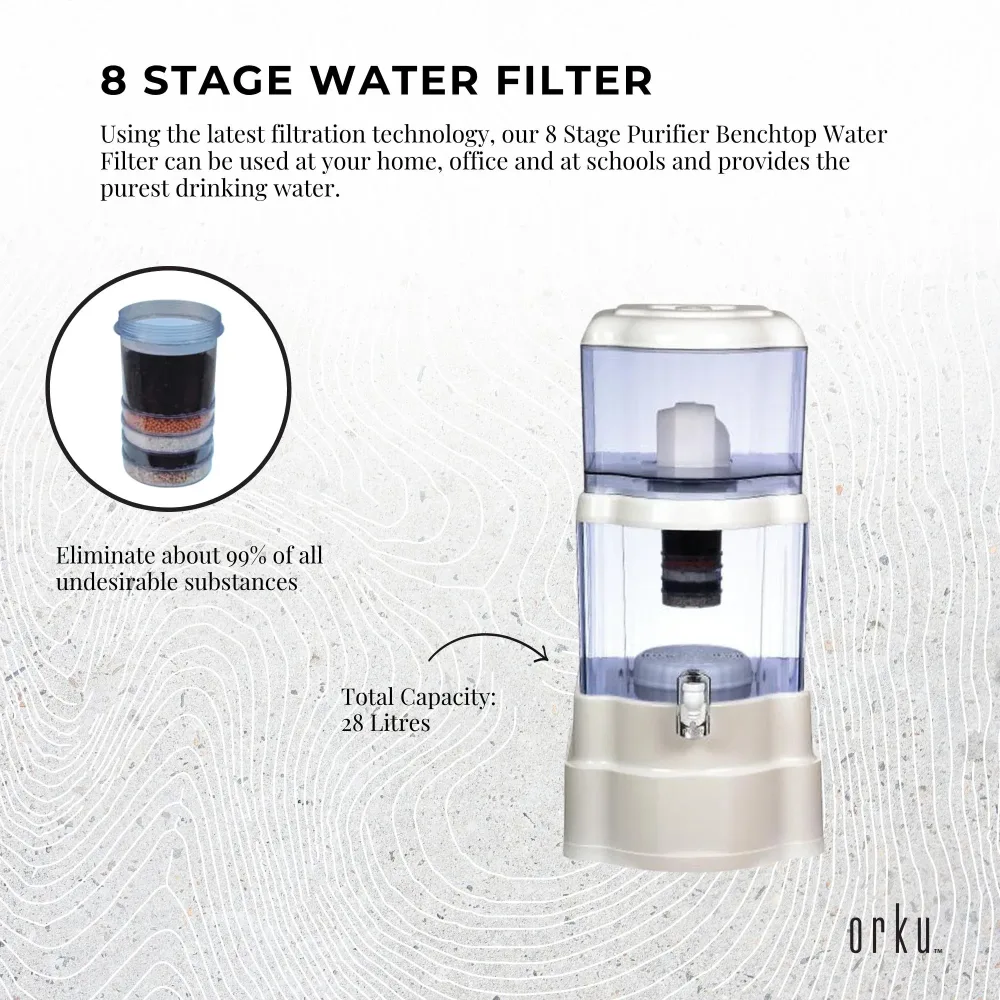 Orku 28L Benchtop Water Filter - 8 Stage Mineral Gravity Filtration System
