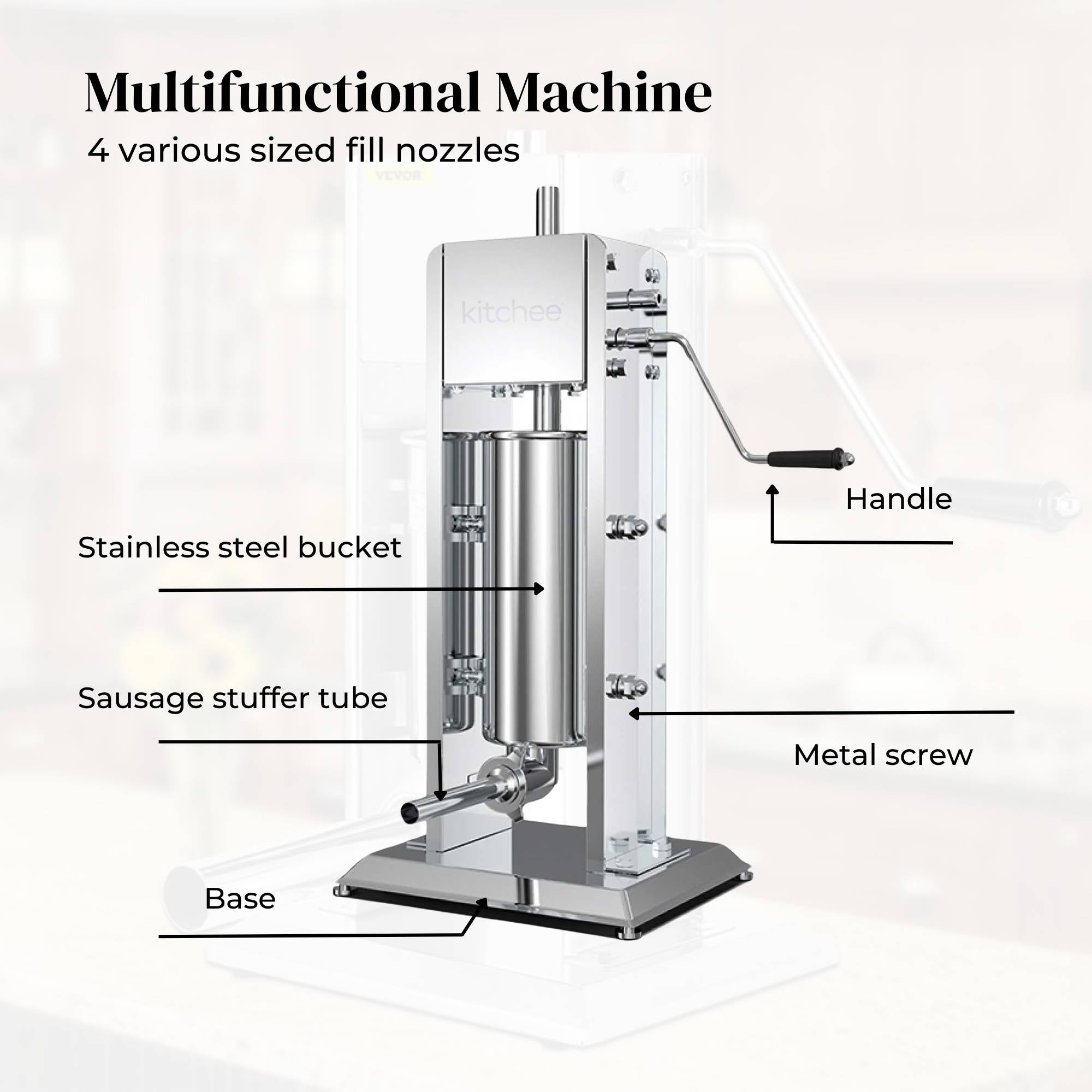 Kitchee 3L Manual Vertical Sausage Filler - Stainless Stuffer Meat Press Machine
